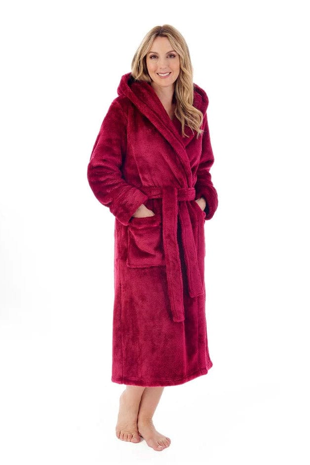 Slenderella Luxury 48 Inch Hooded Fleece Dressing Gown - Raspberry