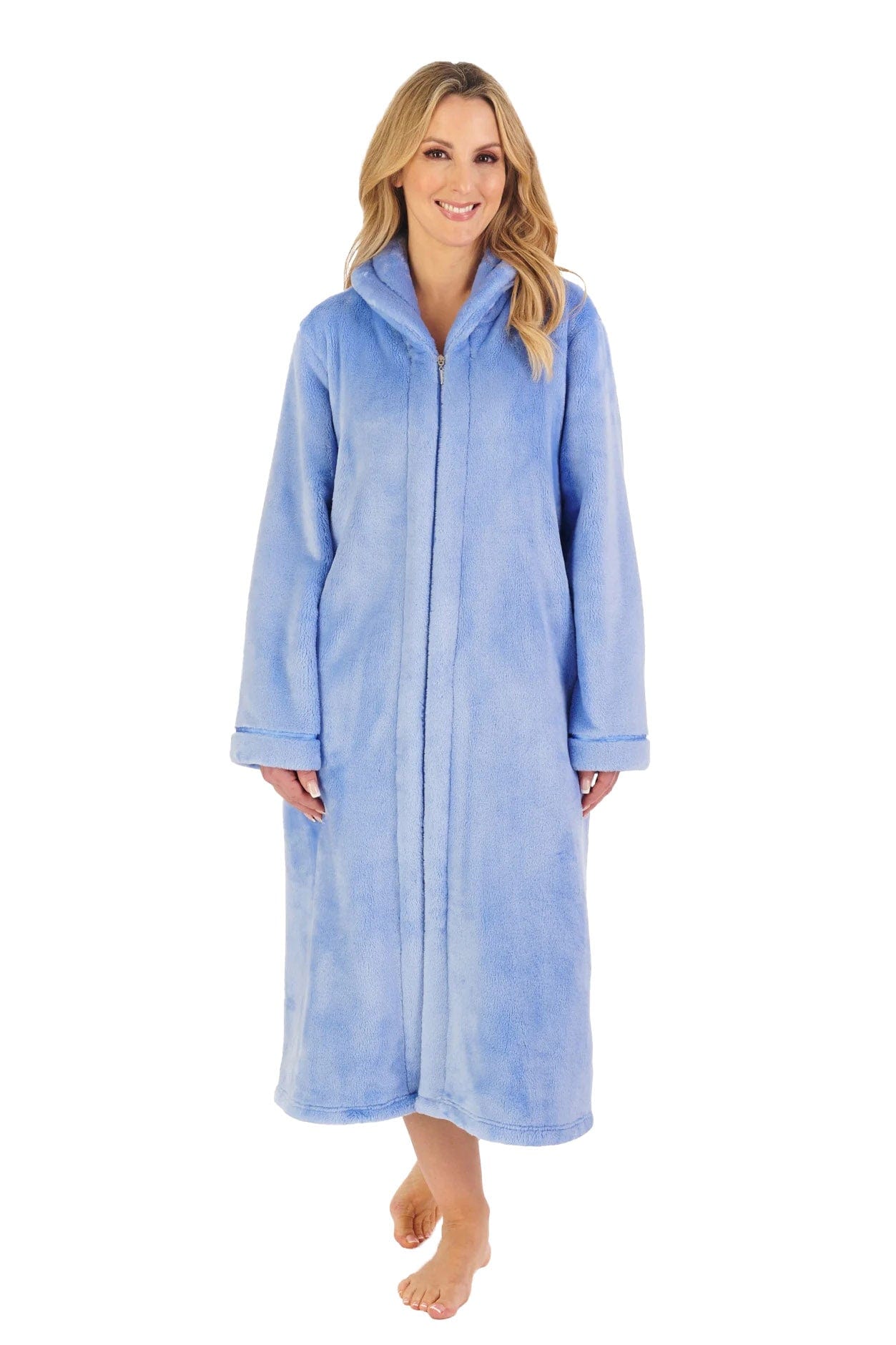 Slenderella Luxury 48 Inch Zip Through Fleece Dressing Gown - Blue