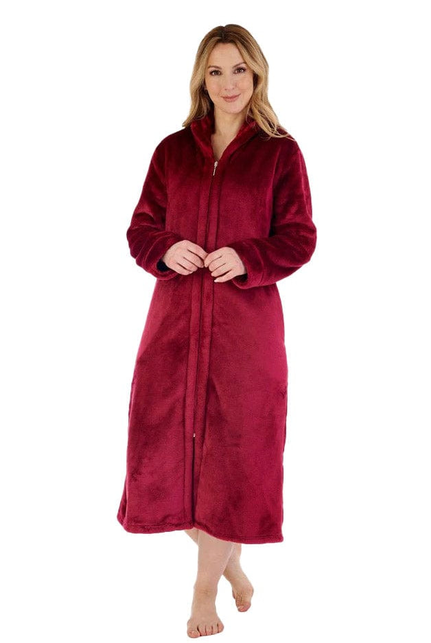 Slenderella Luxury 48 Inch Zip Through Fleece Dressing Gown - Raspberry