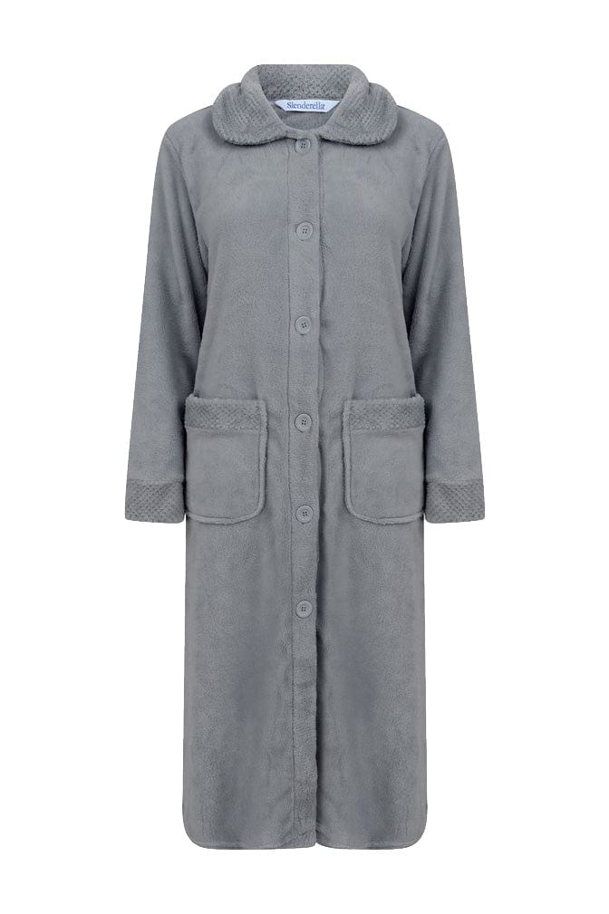 Slenderella Mini Waffle Button Through Dressing Gown - Grey