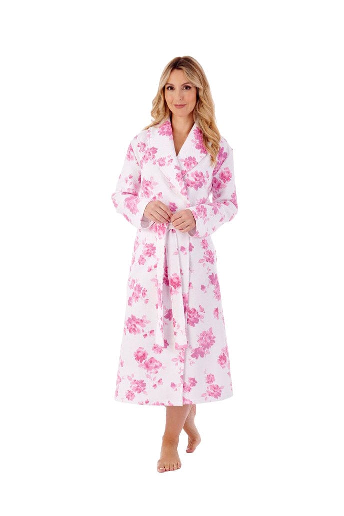 Slenderella Mock Quilt Dressing Gown Pink Floral Potters of Buxton