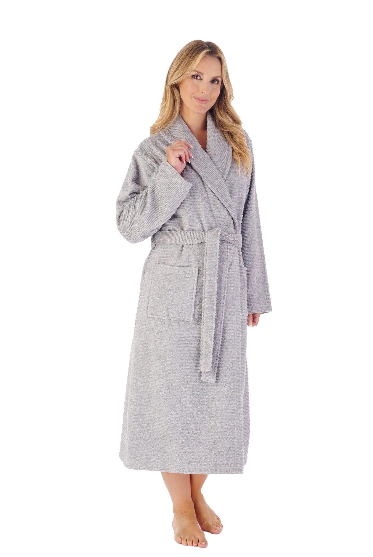 Slenderella Rib Texture Towelling 46 Inch Dressing Gown - Grey