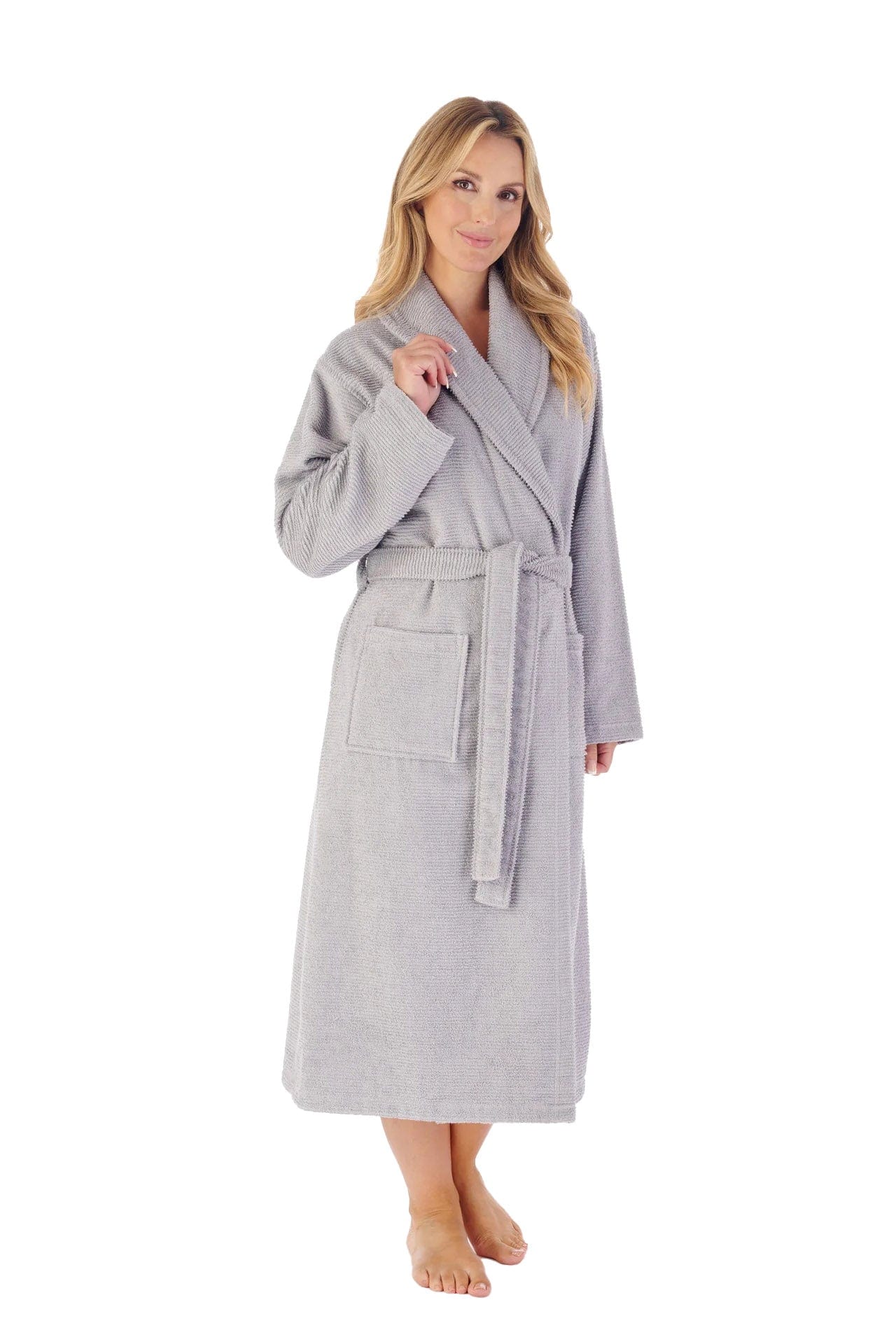 Slenderella Rib Texture Towelling 46 Inch Dressing Gown - Grey