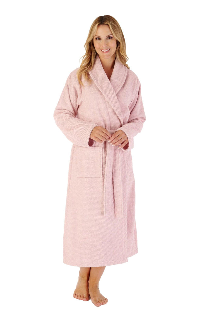 Slenderella Rib Texture Towelling 46 Inch Dressing Gown - Pink