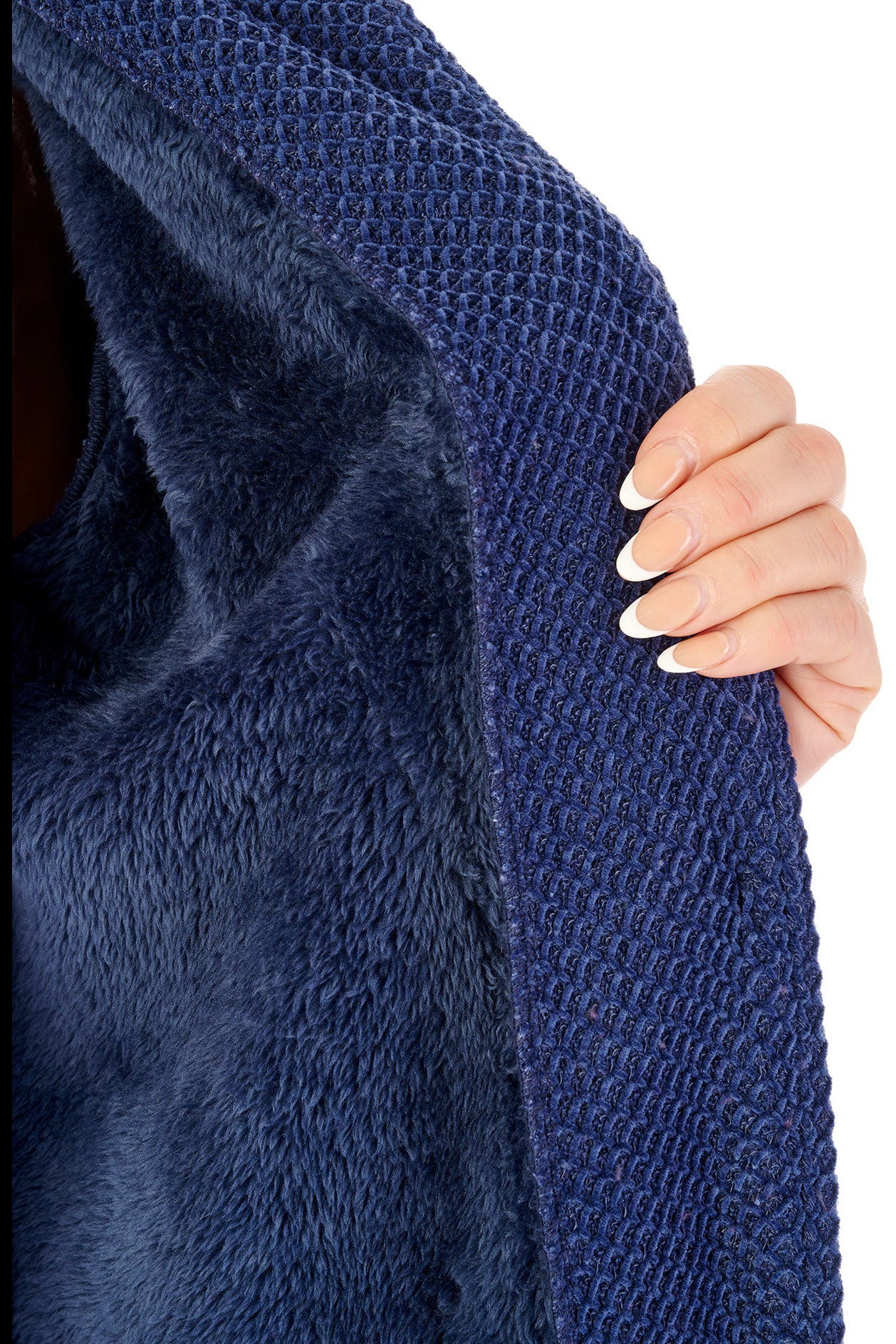 Slenderella Soft Waffle Faux Fur Lined 46 Inch Dressing Gown - Navy