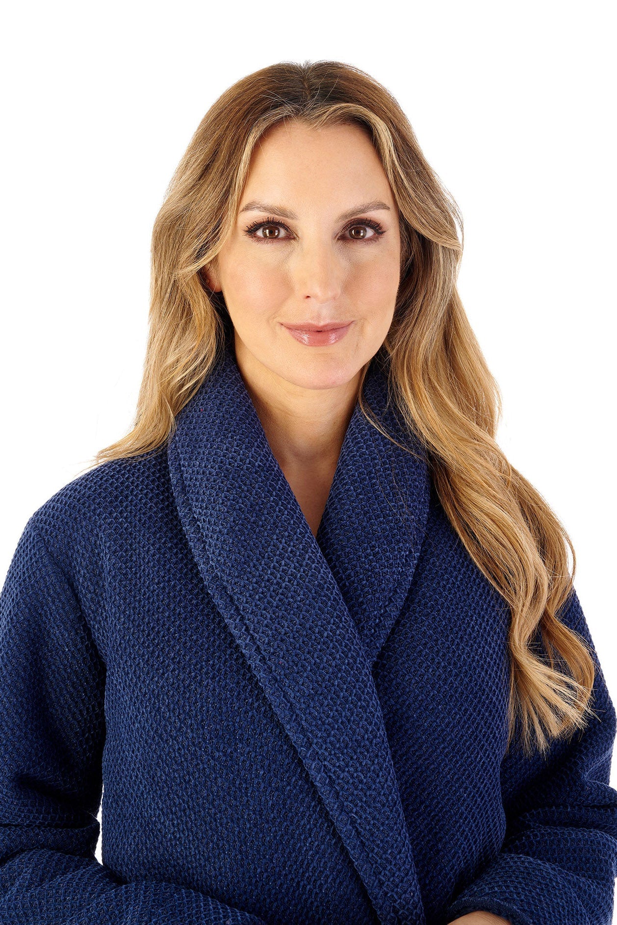Slenderella Soft Waffle Faux Fur Lined 46 Inch Dressing Gown - Navy