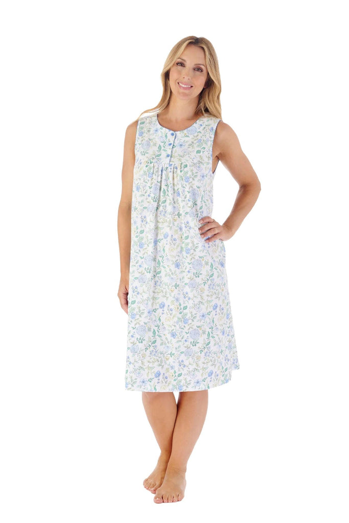 Slenderella Trailing Floral Print Jersey Sleeveless 40 Inch Nightdress - Blue
