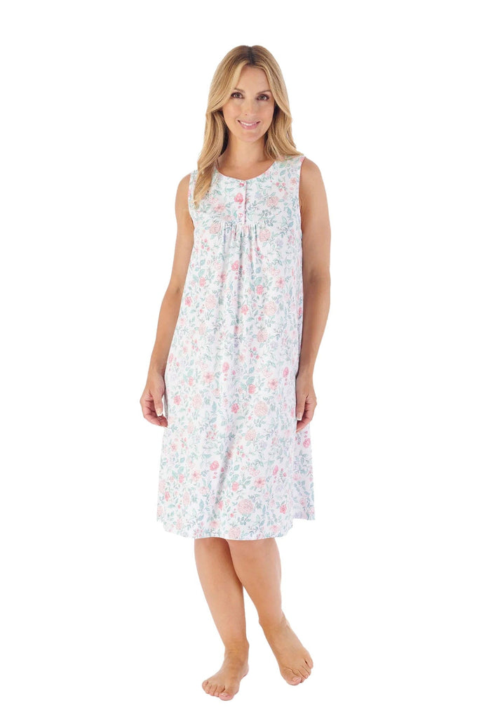 Slenderella Trailing Floral Print Jersey Sleeveless 40 Inch Nightdress - Pink