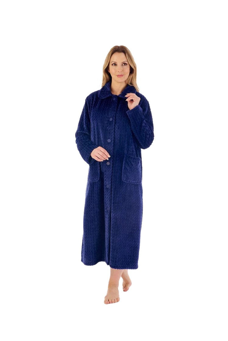 Slenderella Zig Zag Pattern 46 Inch Button Through Housecoat - Navy