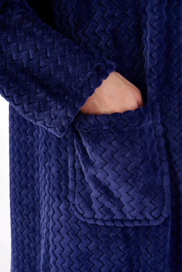 Slenderella Zig Zag Pattern 46 Inch Button Through Housecoat - Navy