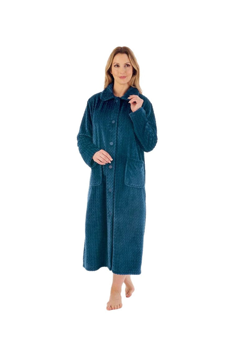 Slenderella Zig Zag Pattern 46 Inch Button Through Housecoat - Teal