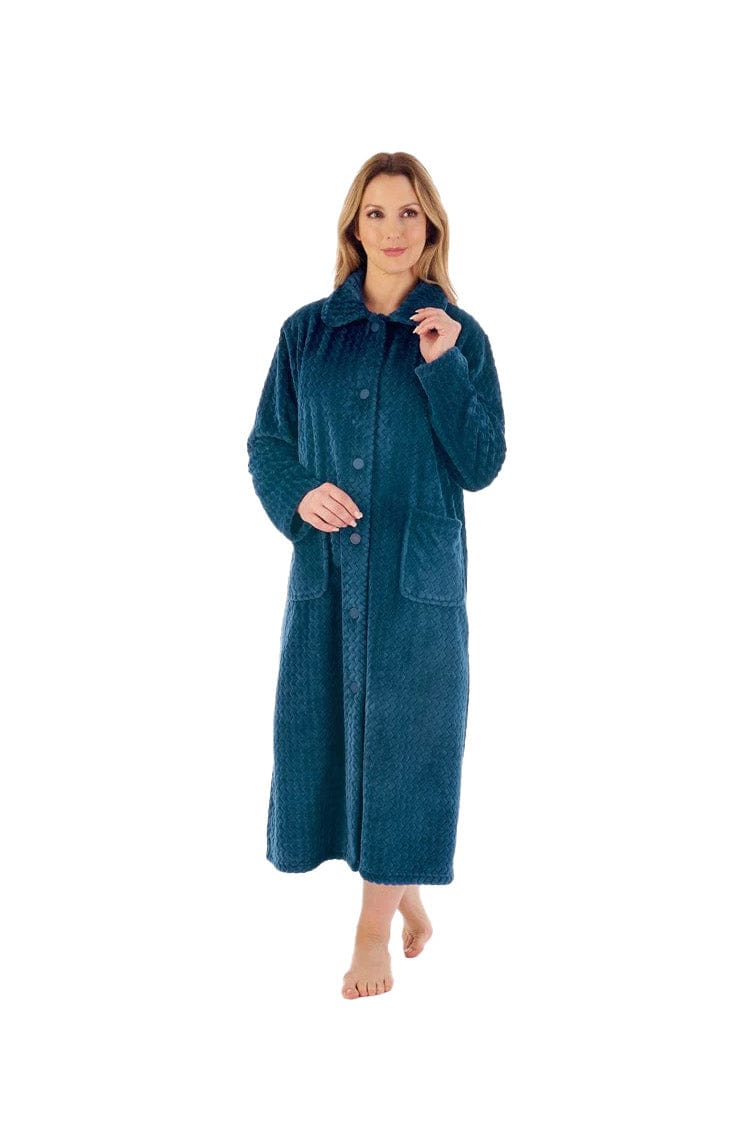 Slenderella Zig Zag Pattern 46 Inch Button Through Housecoat - Teal