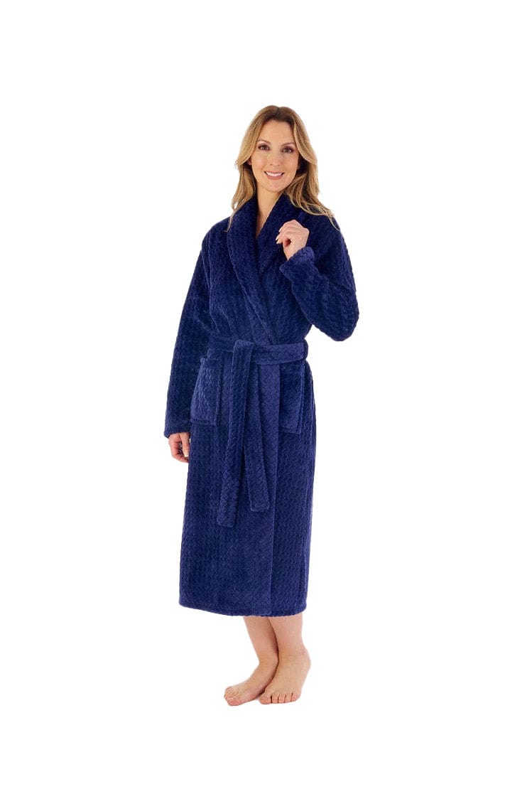Slenderella Zig Zag Pattern Dressing Gown - Navy