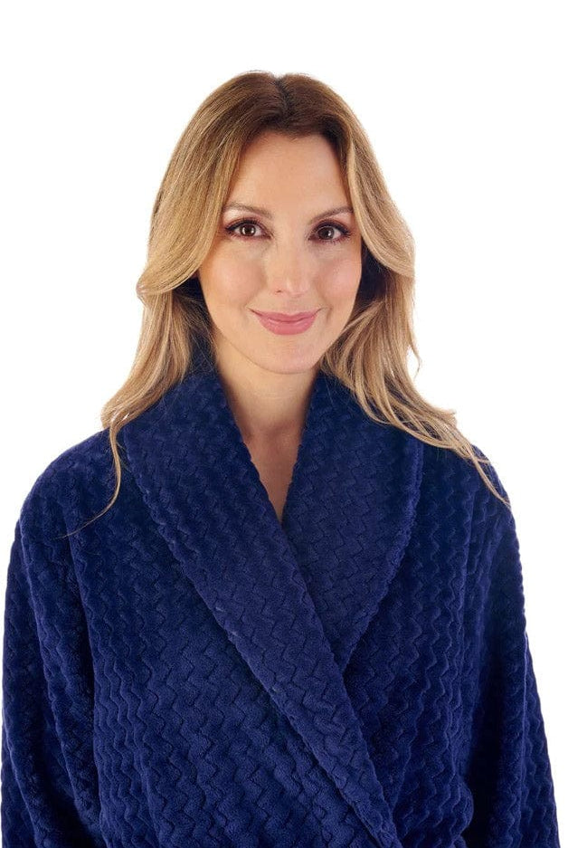 Slenderella Zig Zag Pattern Dressing Gown - Navy