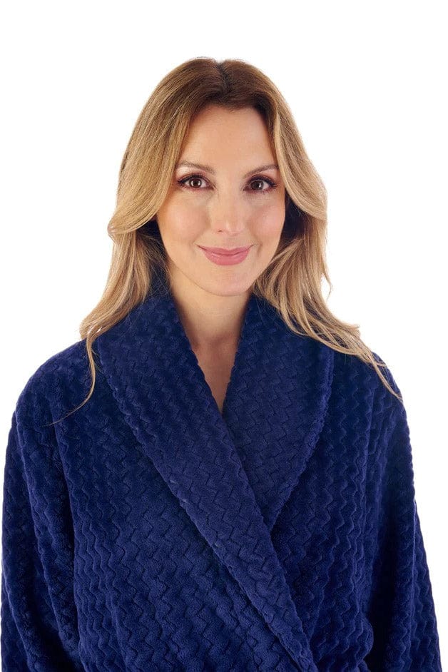 Slenderella Zig Zag Pattern Dressing Gown - Navy
