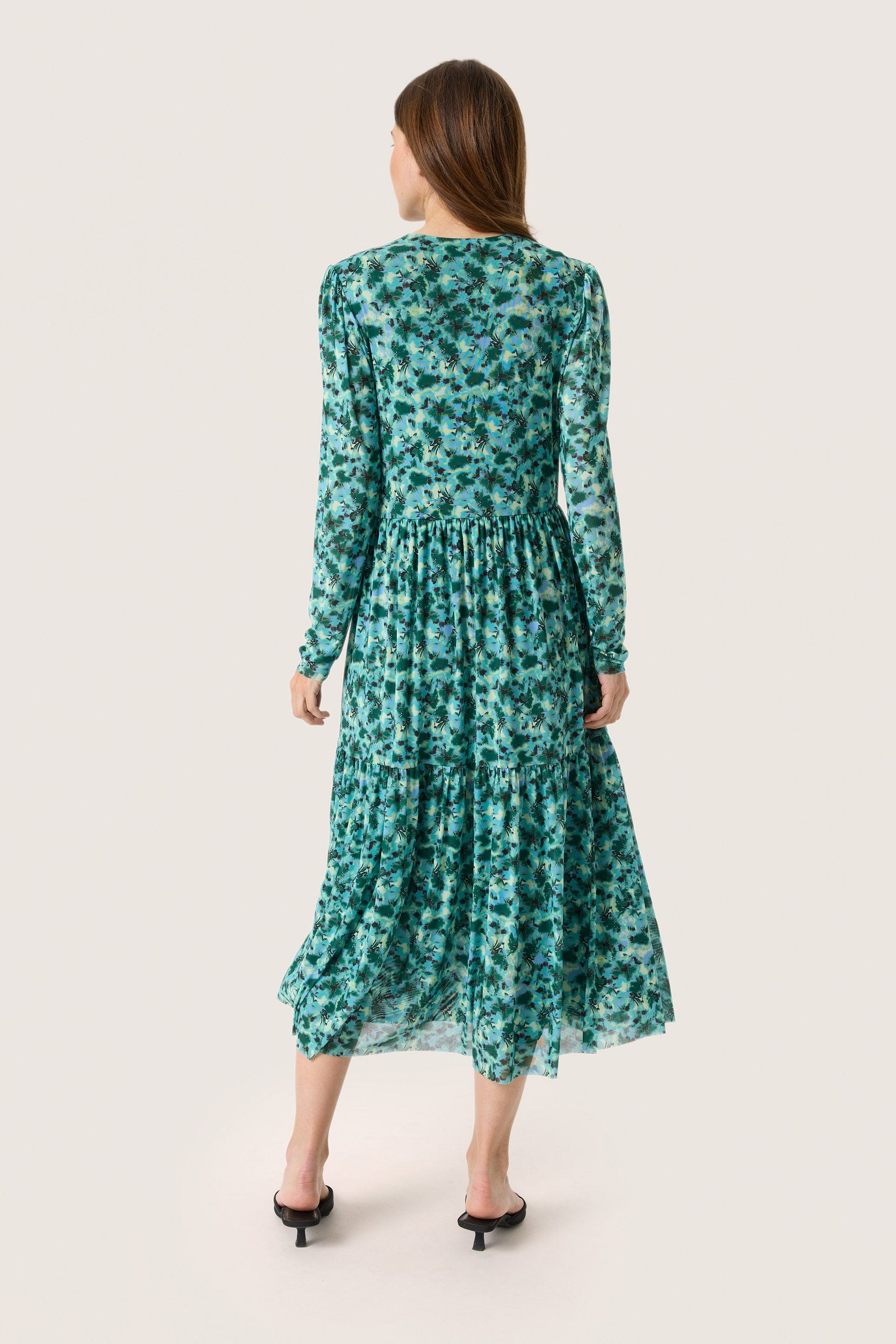 Soaked in Luxury Aldora Nora Mesh Long Sleeve Midi Dress - Green Brushed Floral
