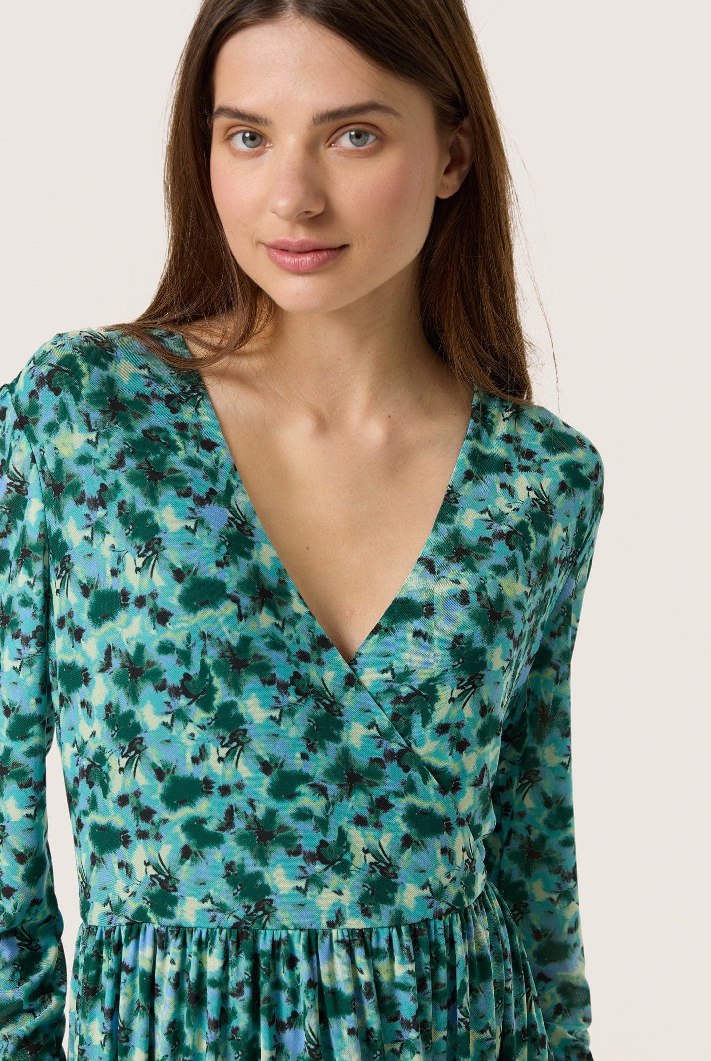 Soaked in Luxury Aldora Nora Mesh Long Sleeve Midi Dress - Green Brushed Floral