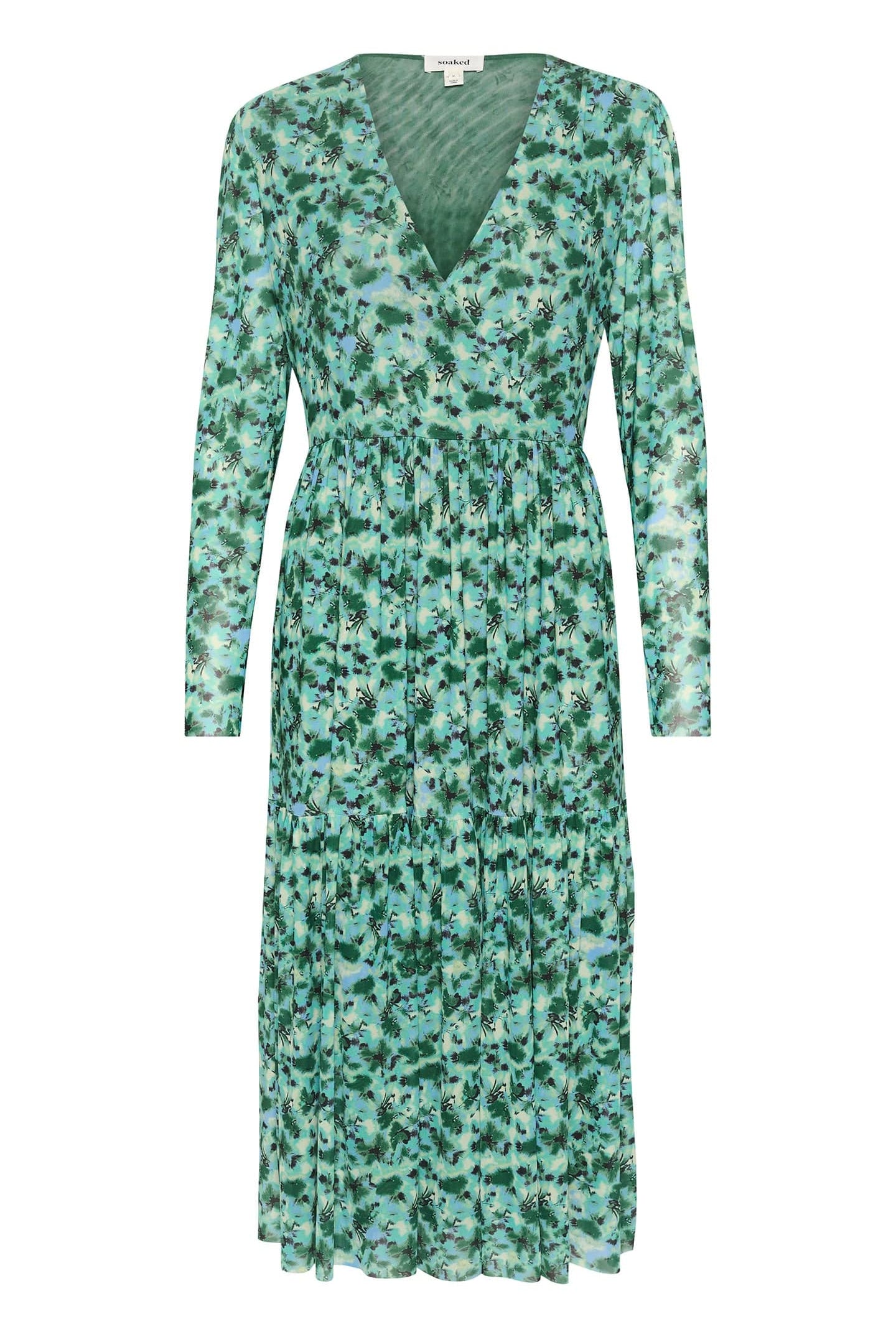 Soaked in Luxury Aldora Nora Mesh Long Sleeve Midi Dress - Green Brushed Floral