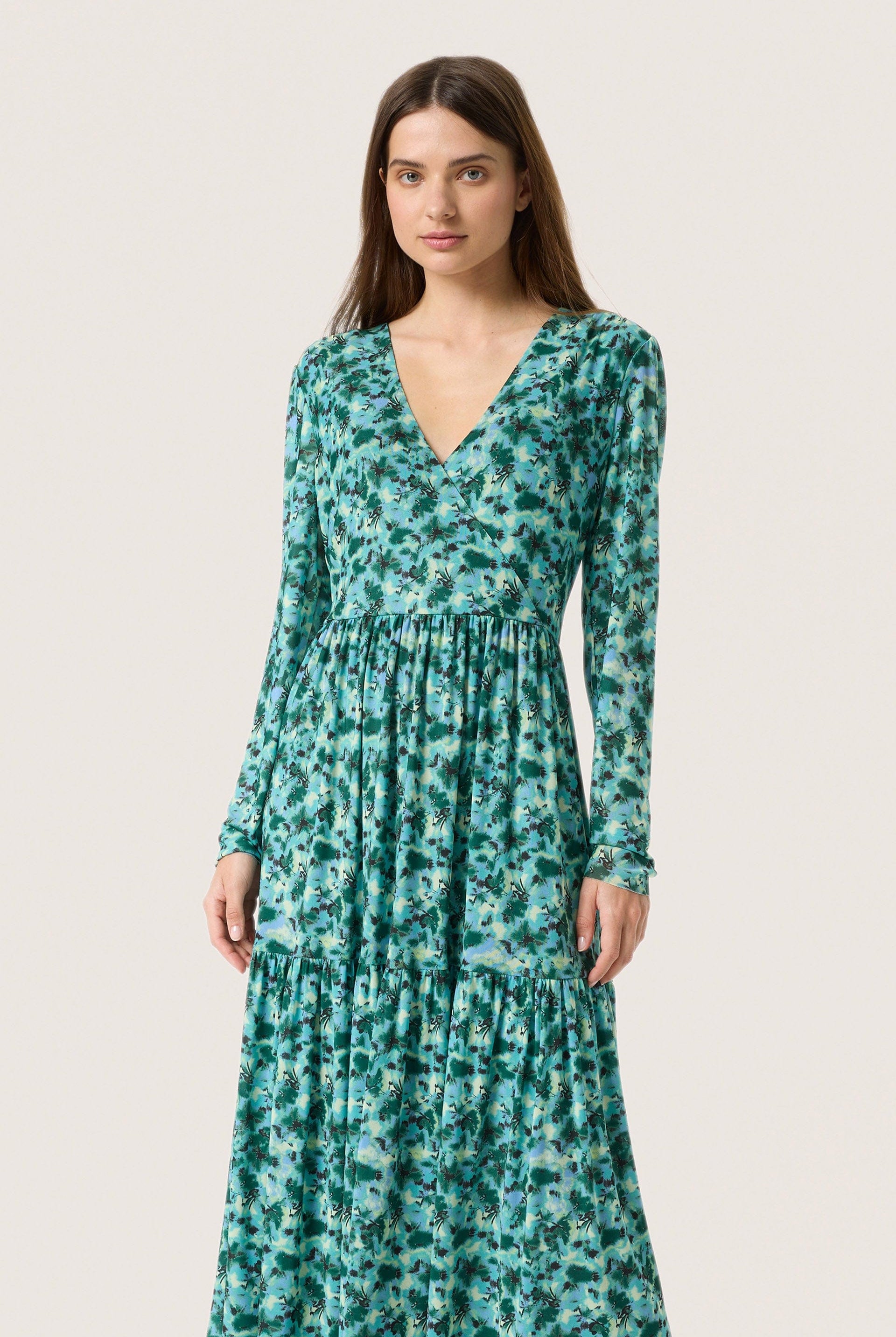 Soaked in Luxury Aldora Nora Mesh Long Sleeve Midi Dress - Green Brushed Floral