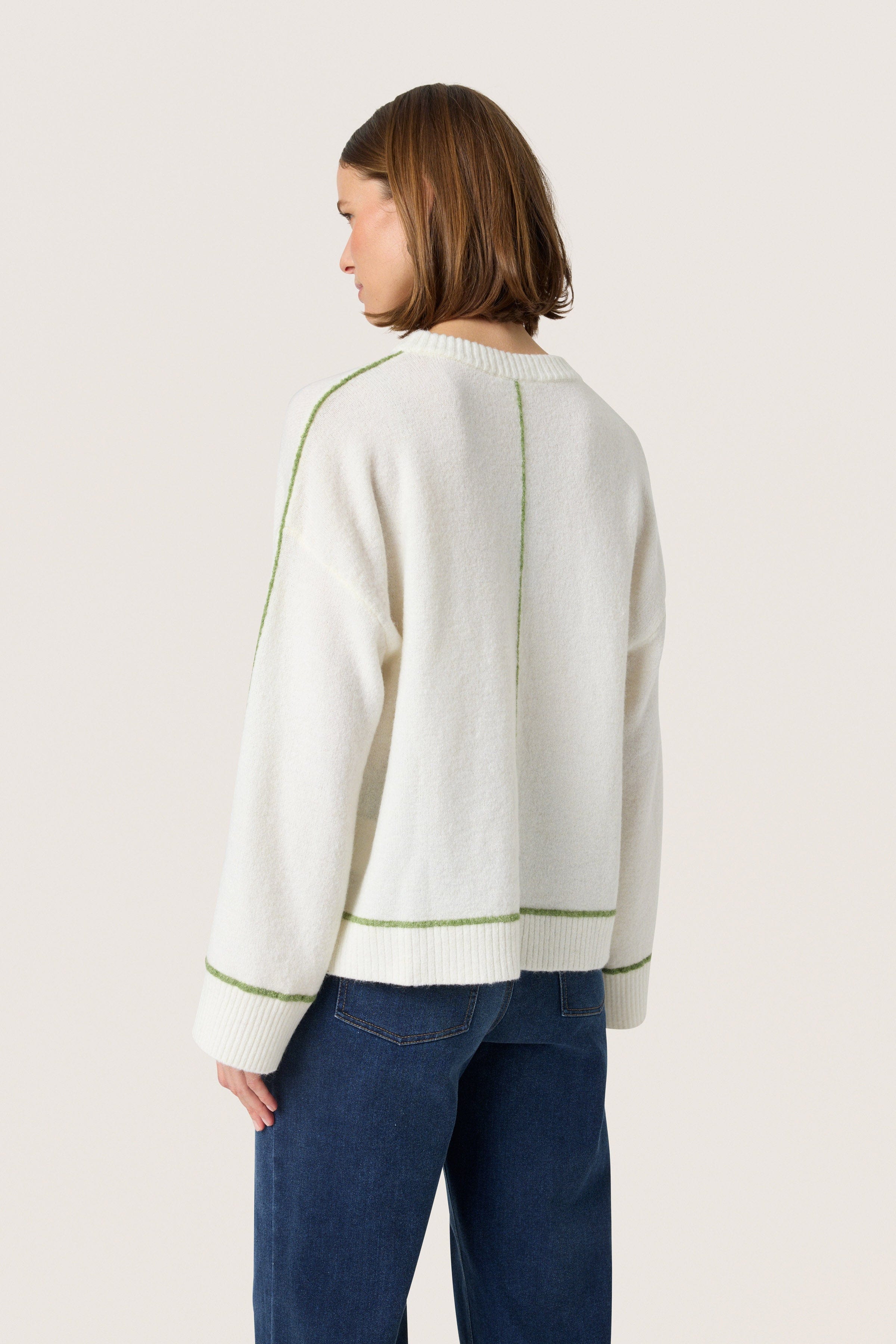Soaked in Luxury Amani Contrast Stitch Jumper - Broken White