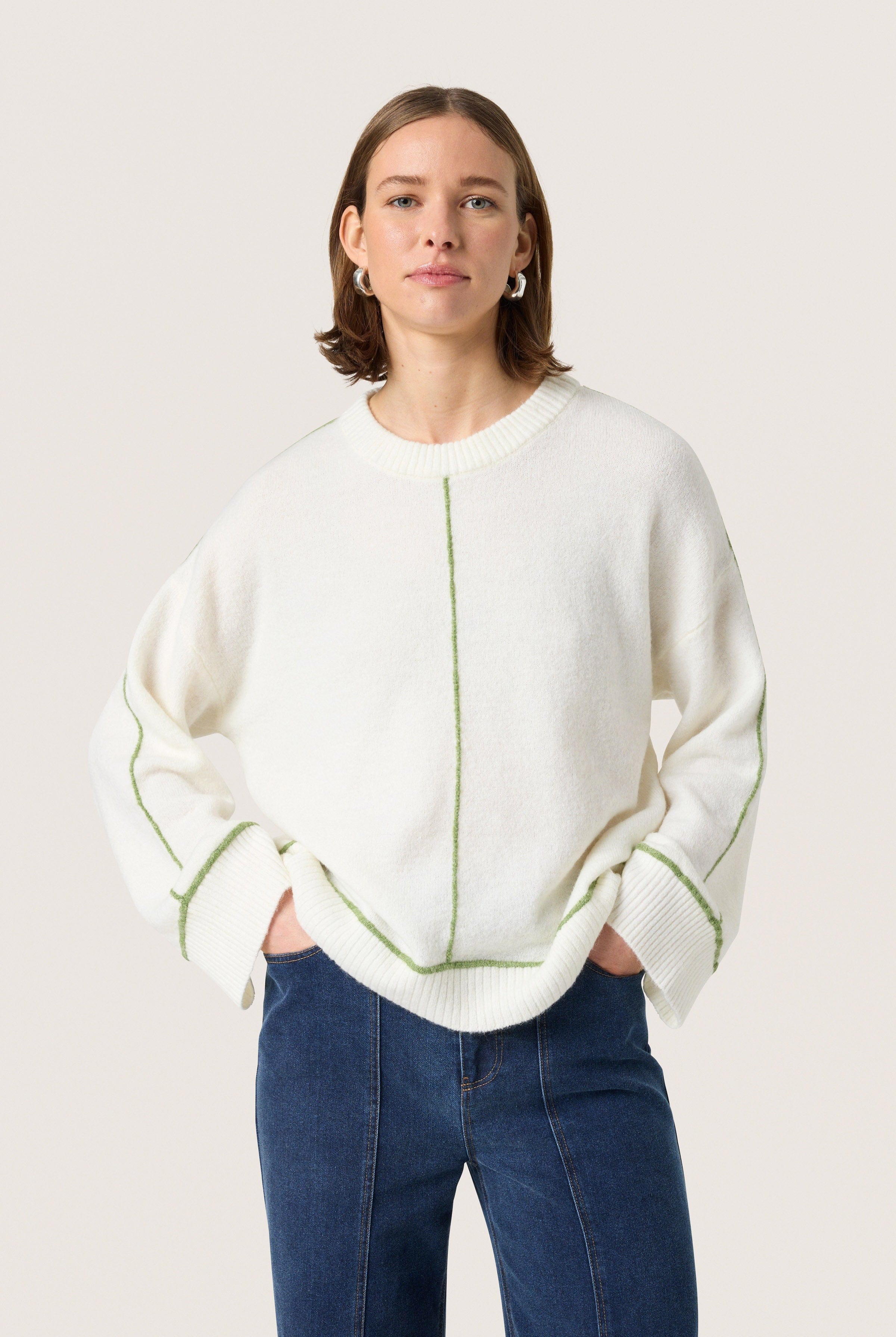 Soaked in Luxury Amani Contrast Stitch Jumper - Broken White