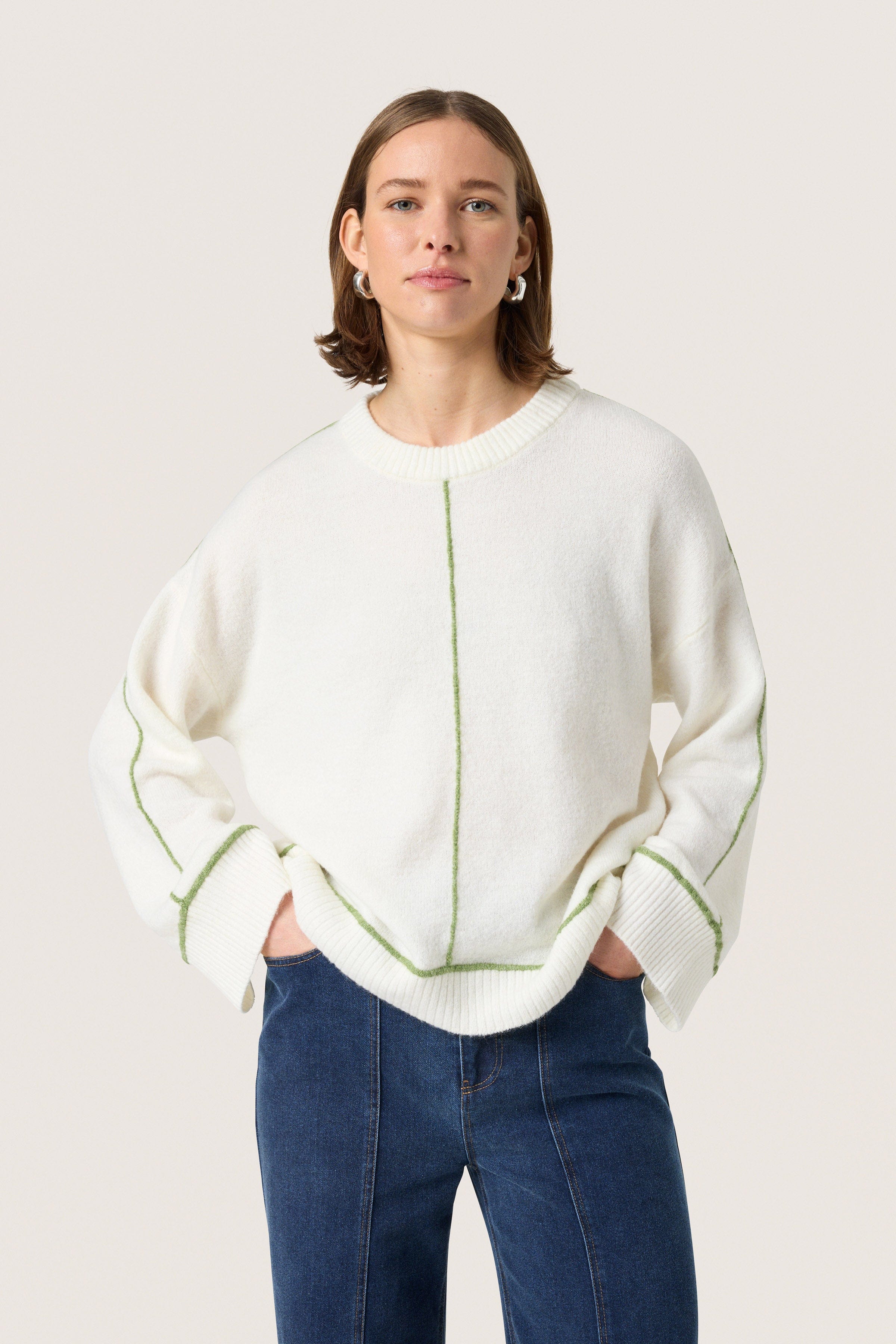 Soaked in Luxury Amani Contrast Stitch Jumper - Broken White