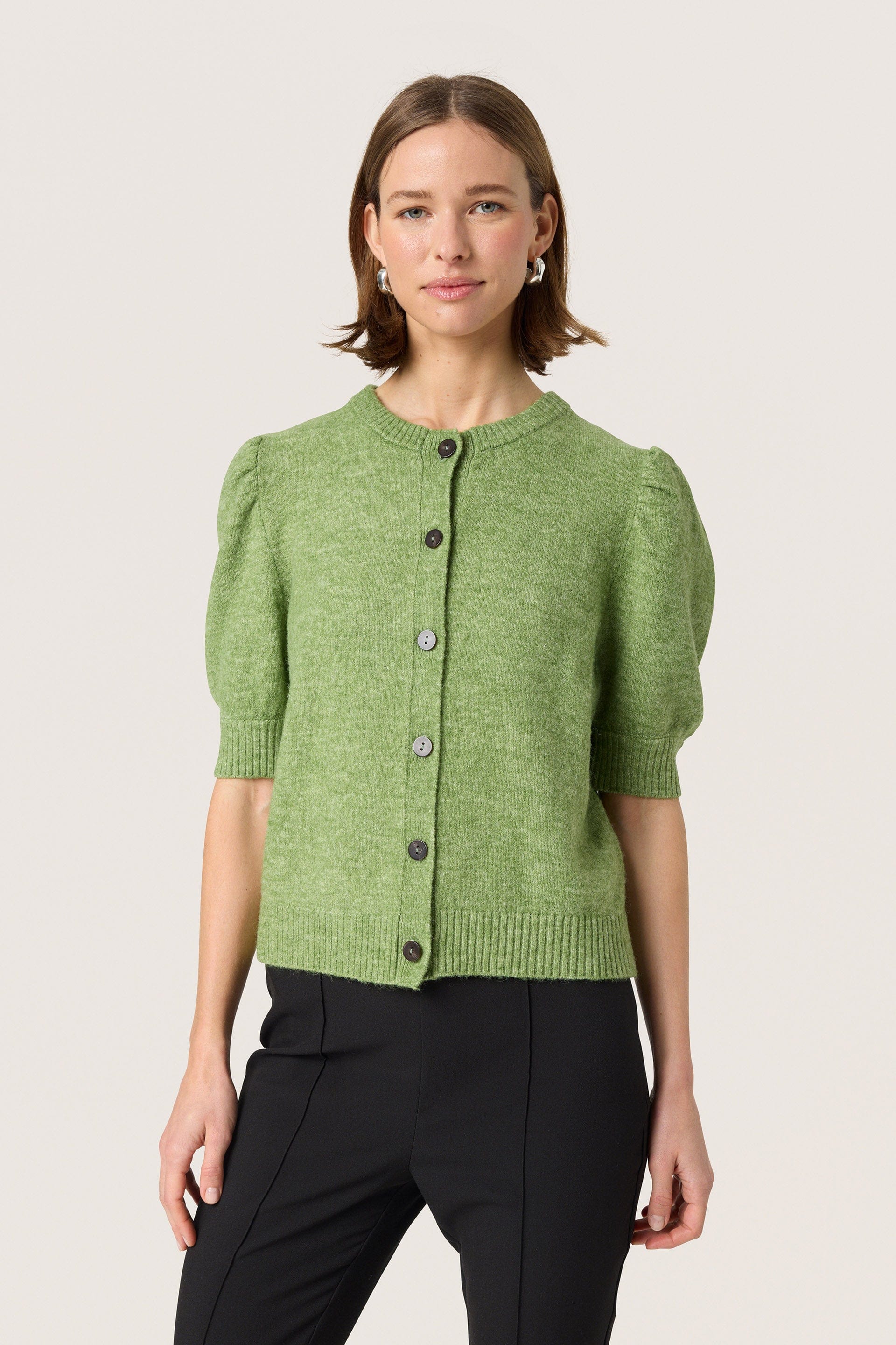 Soaked in Luxury Amani Short Sleeve Cardigan - Smoke Green Melange