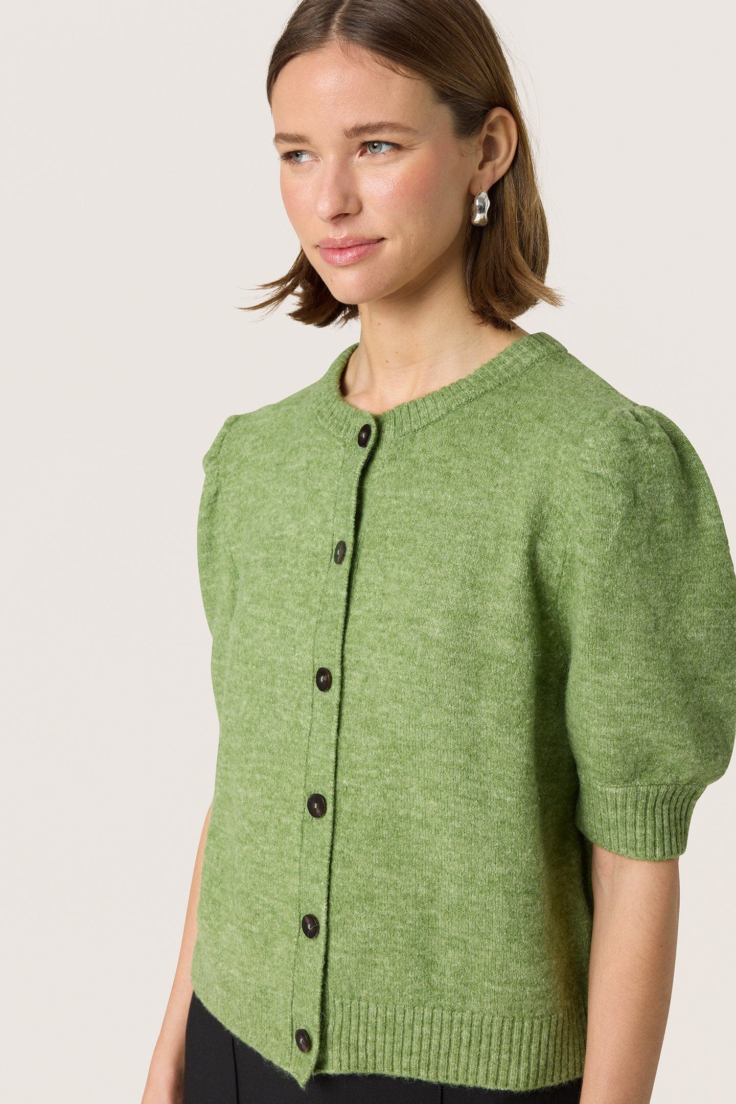 Soaked in Luxury Amani Short Sleeve Cardigan - Smoke Green Melange