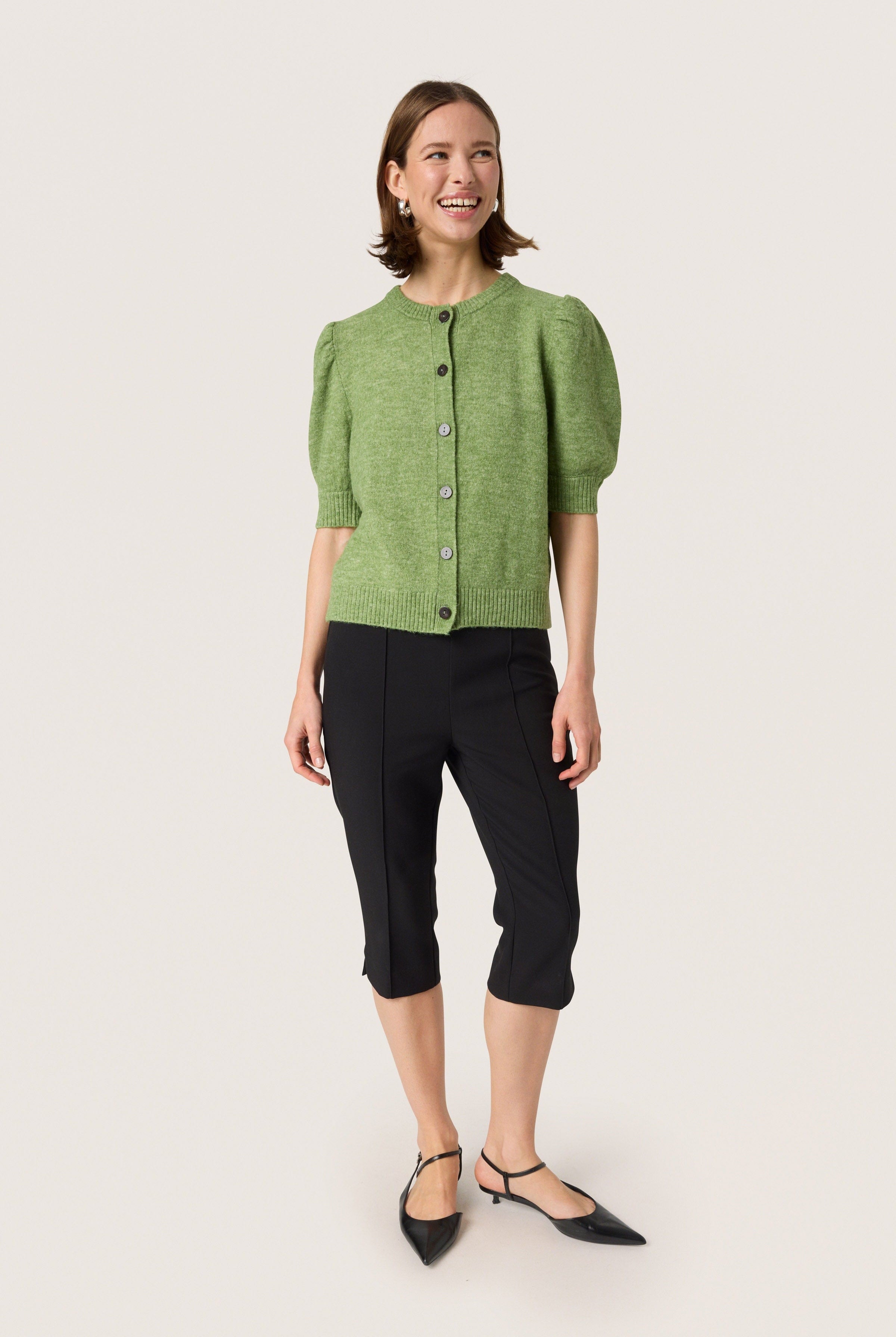 Soaked in Luxury Amani Short Sleeve Cardigan - Smoke Green Melange