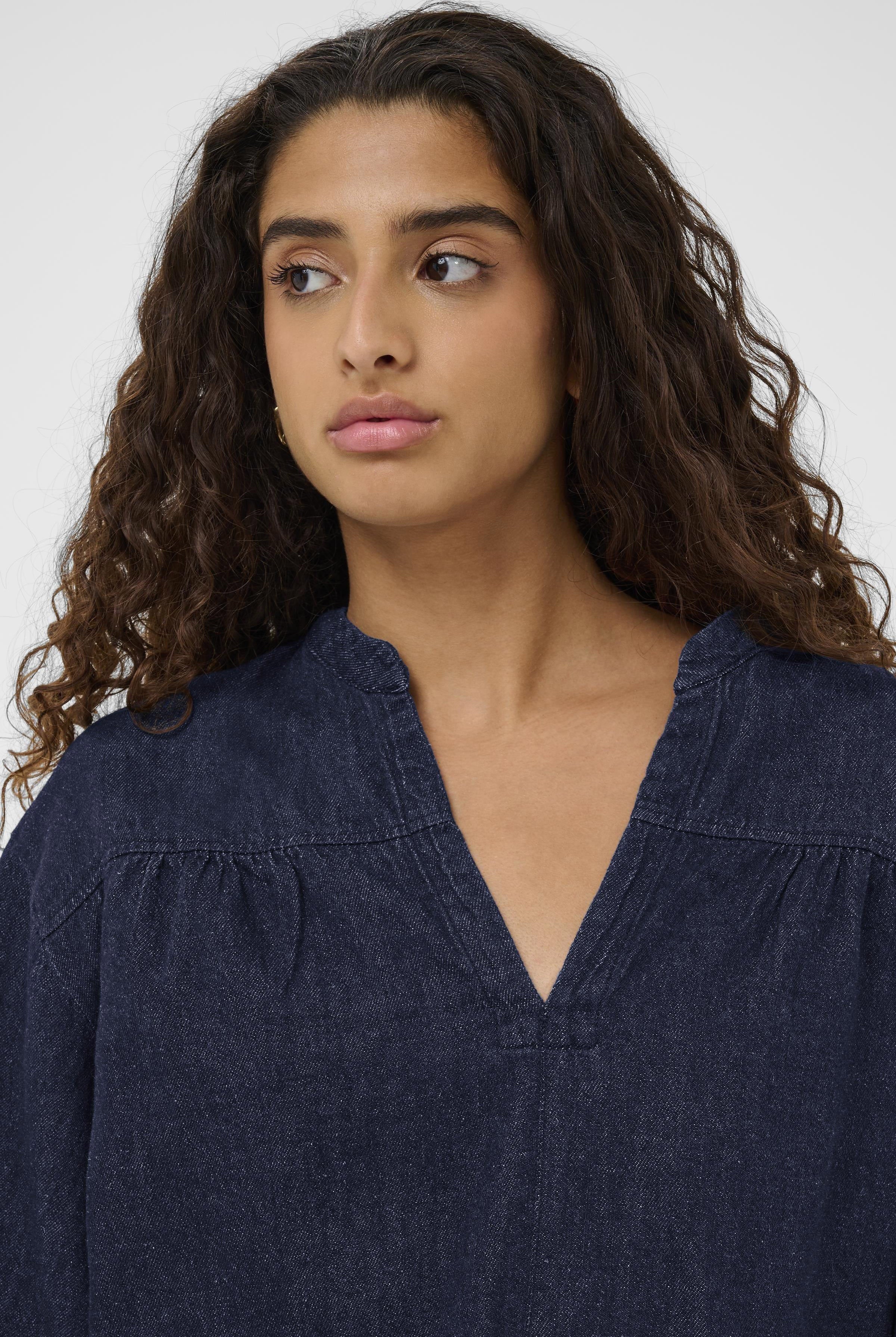 Soaked in Luxury Chaman 3/4 Sleeve Blouse - Dark Blue Denim