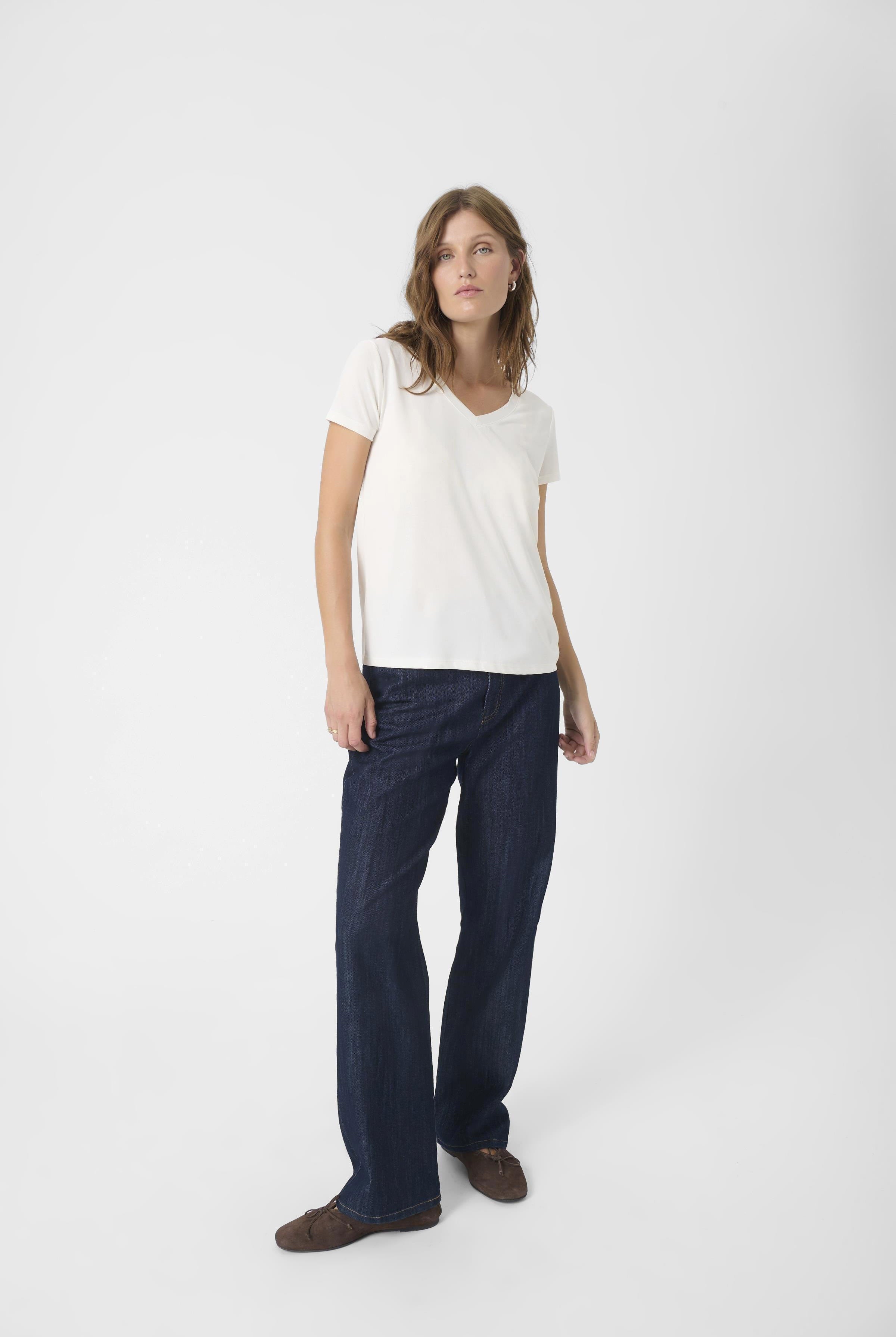 Soaked in Luxury Columbine Modal Blend V-Neck T-Shirt - Broken White