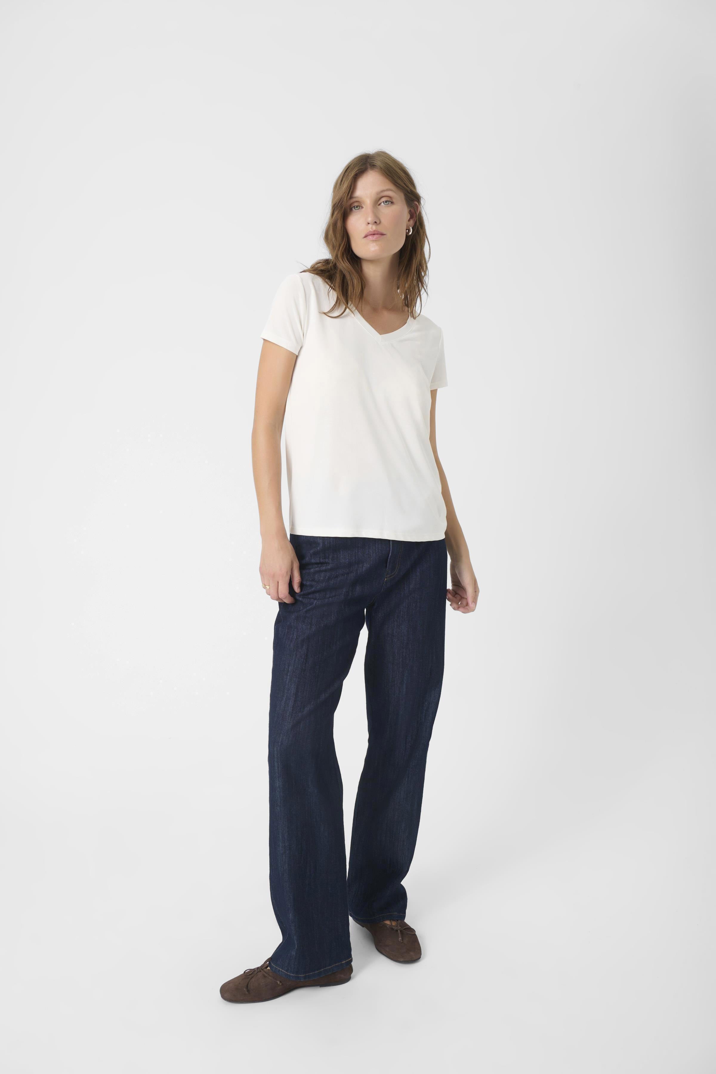 Soaked in Luxury Columbine Modal Blend V-Neck T-Shirt - Broken White