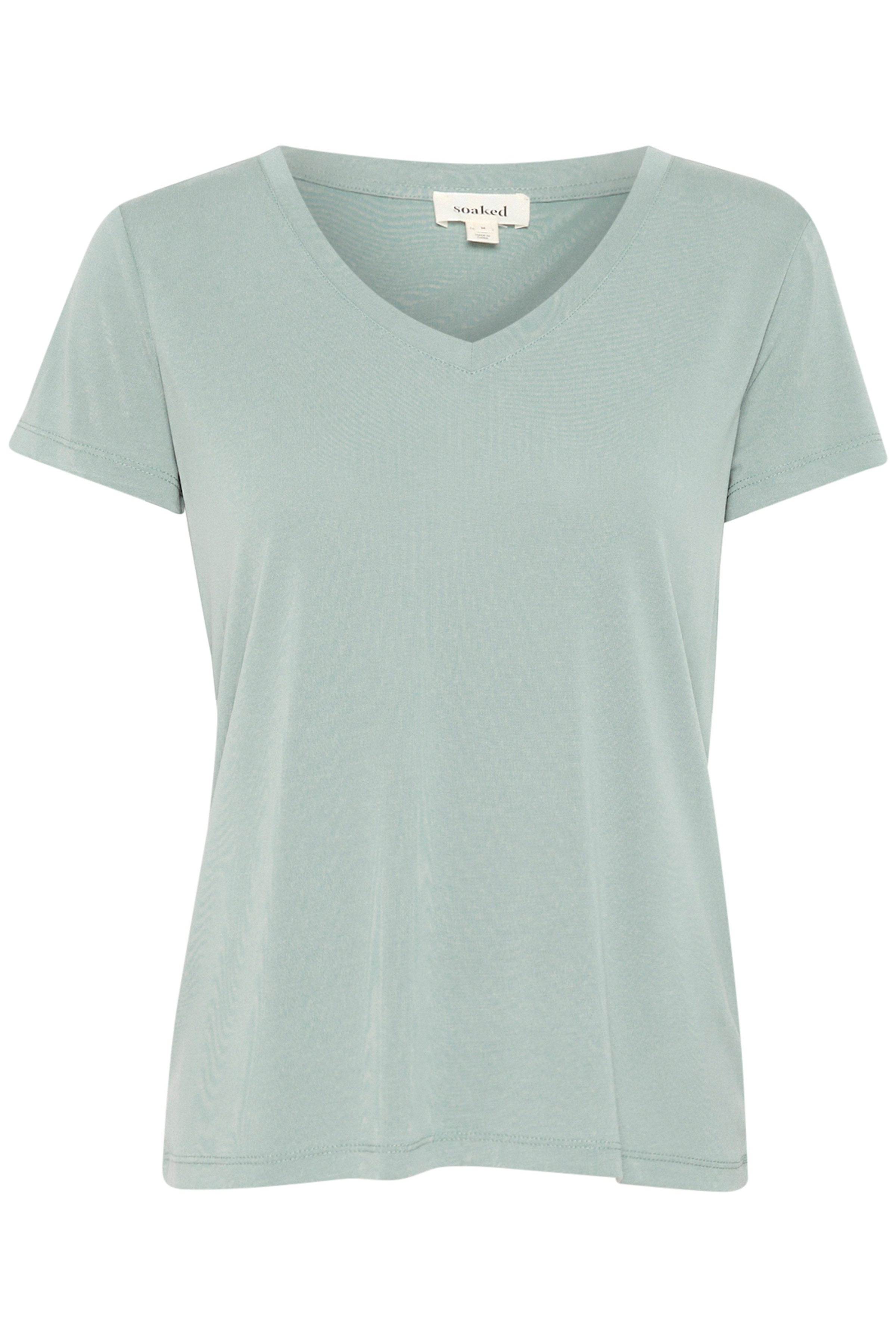 Soaked in Luxury Columbine V-Neck Short Sleeve - Silver Blue