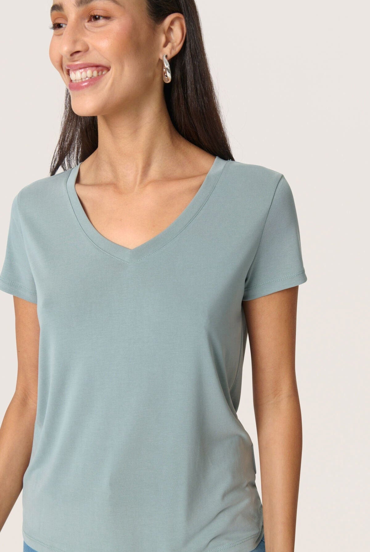 Soaked in Luxury Columbine V-Neck Short Sleeve - Silver Blue