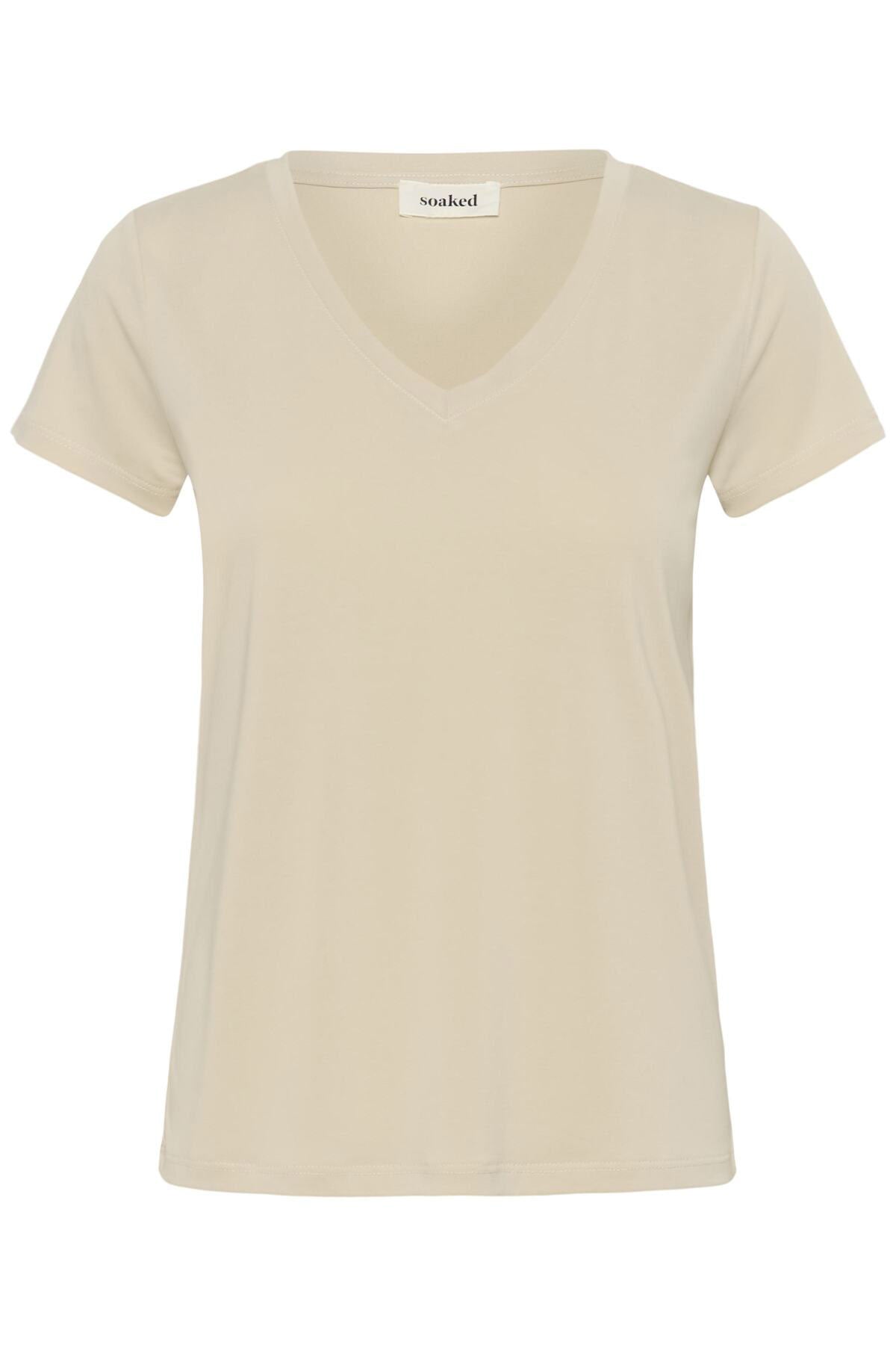 Soaked in Luxury Columbine V-Neck T-Shirt - Oatmeal