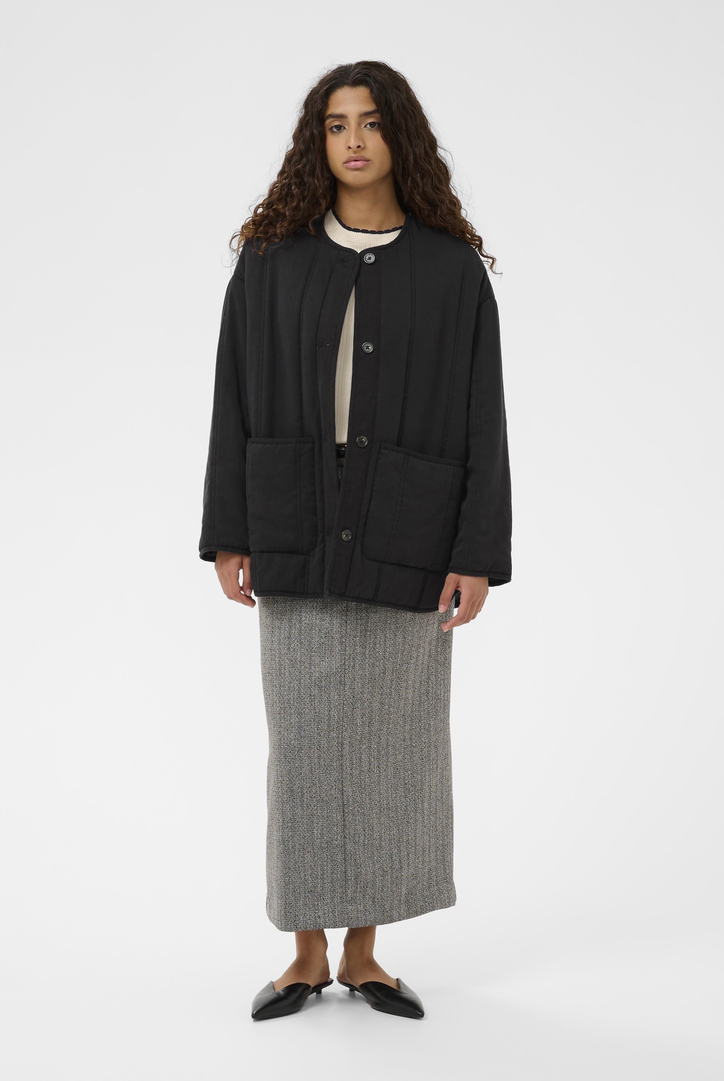 Soaked in Luxury Elira Quilted Collarless Jacket - Washed Down Black