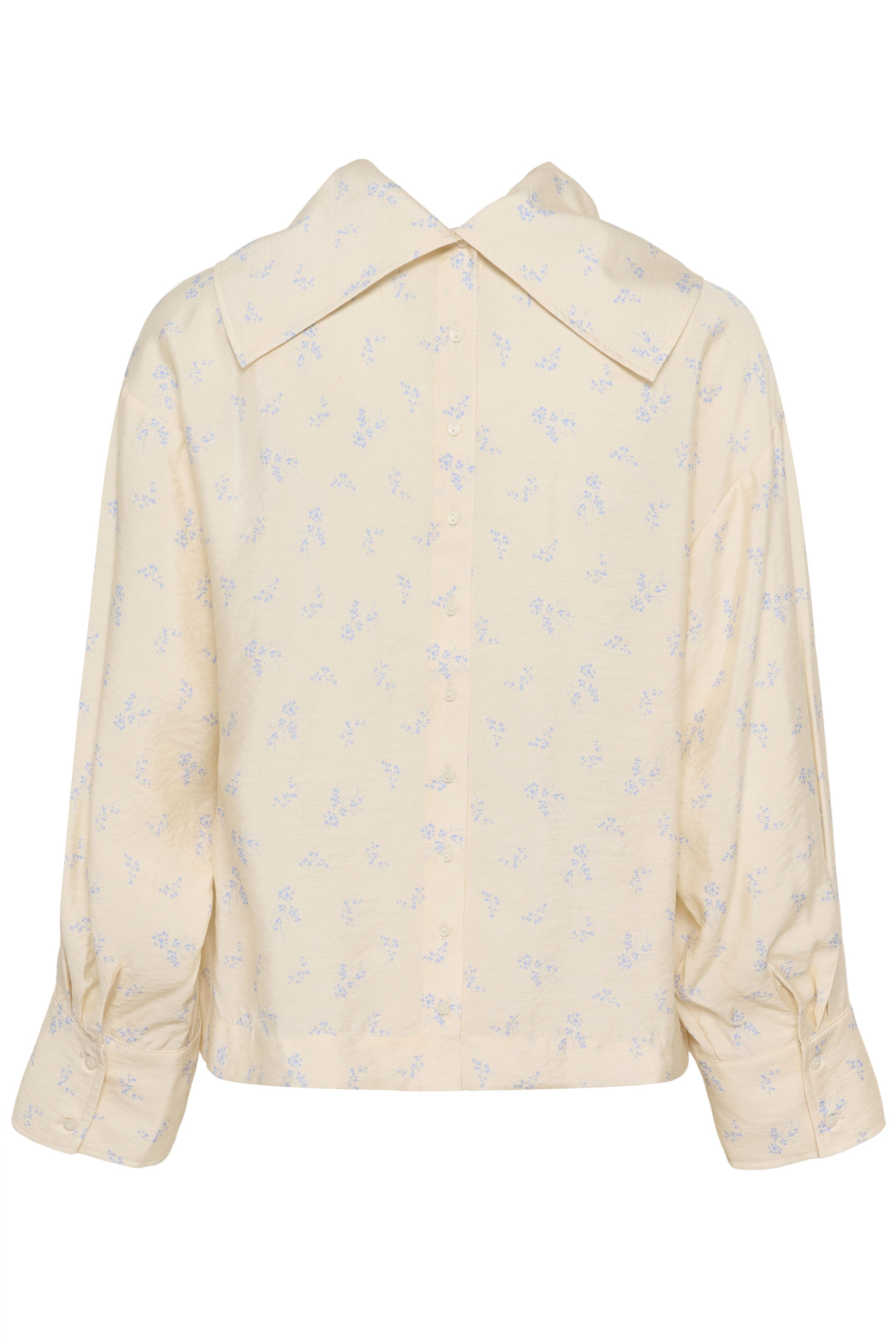 Soaked in Luxury Eneya Printed Funnel Blouse - Parchment Ditsy Print