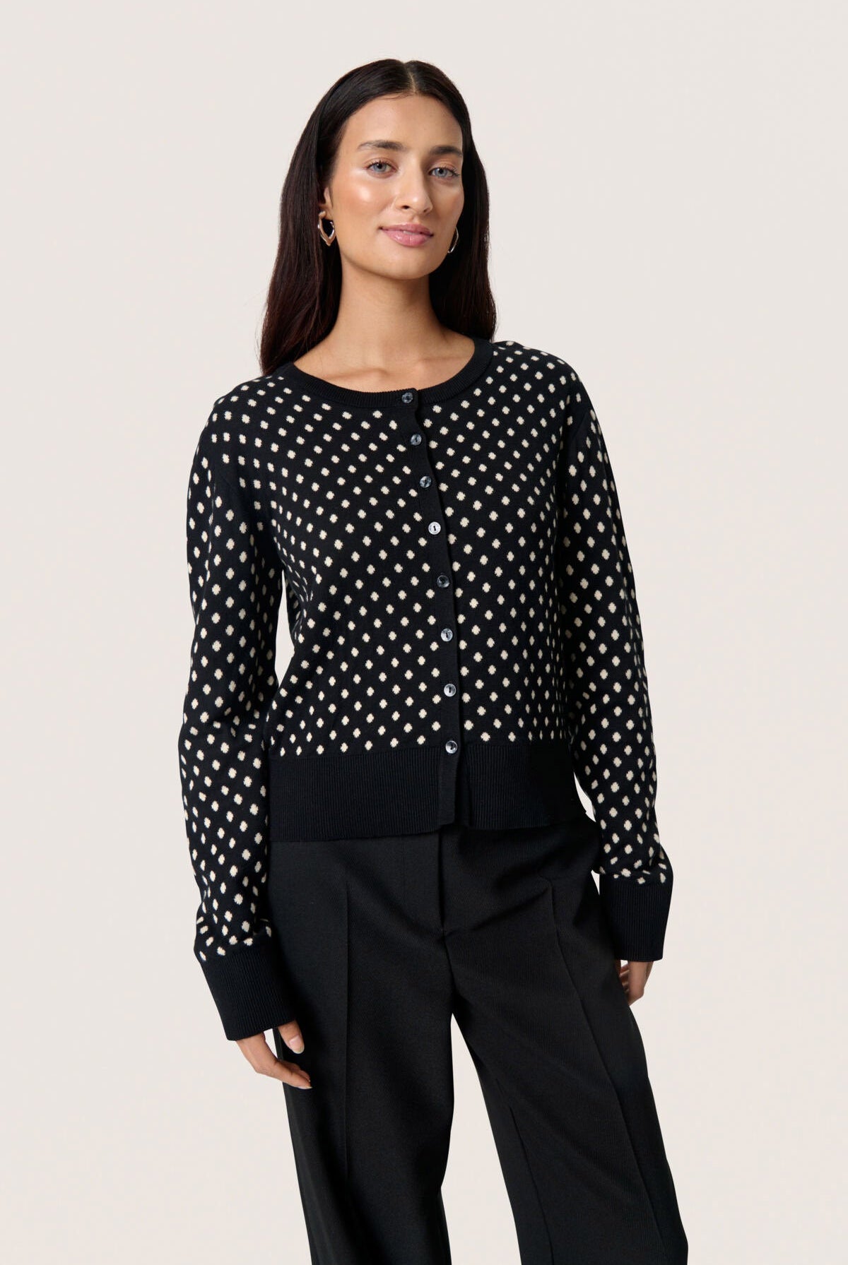 Soaked in Luxury Gya Cotton Cardigan - Black with Sandshell Dot