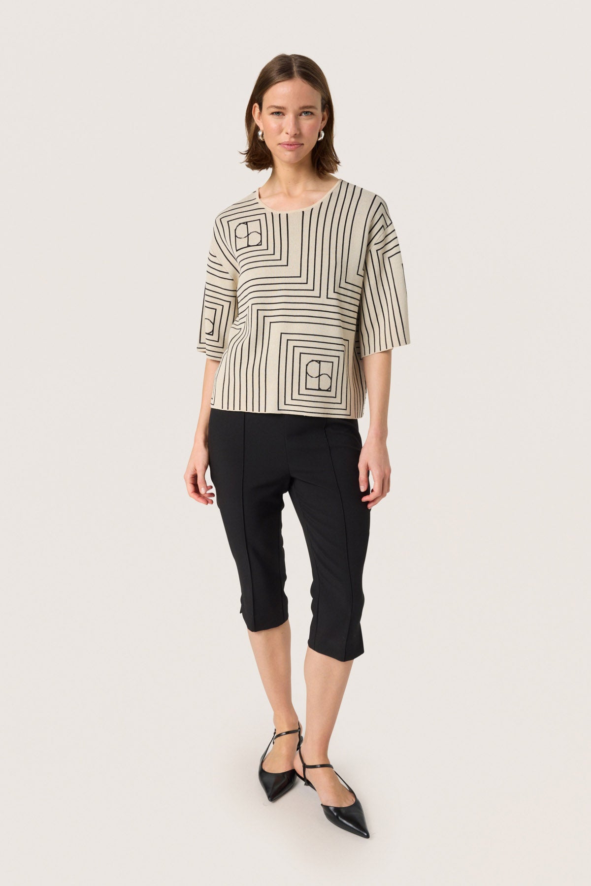 Soaked in Luxury Indianna Short Sleeve Jumper - Oatmeal with Black Monogram