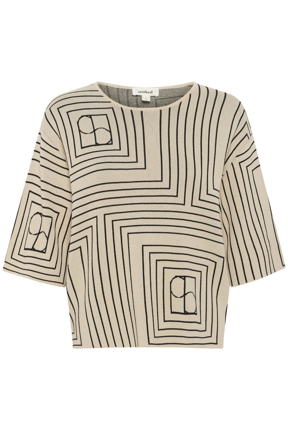 Soaked in Luxury Indianna Short Sleeve Jumper - Oatmeal with Black Monogram
