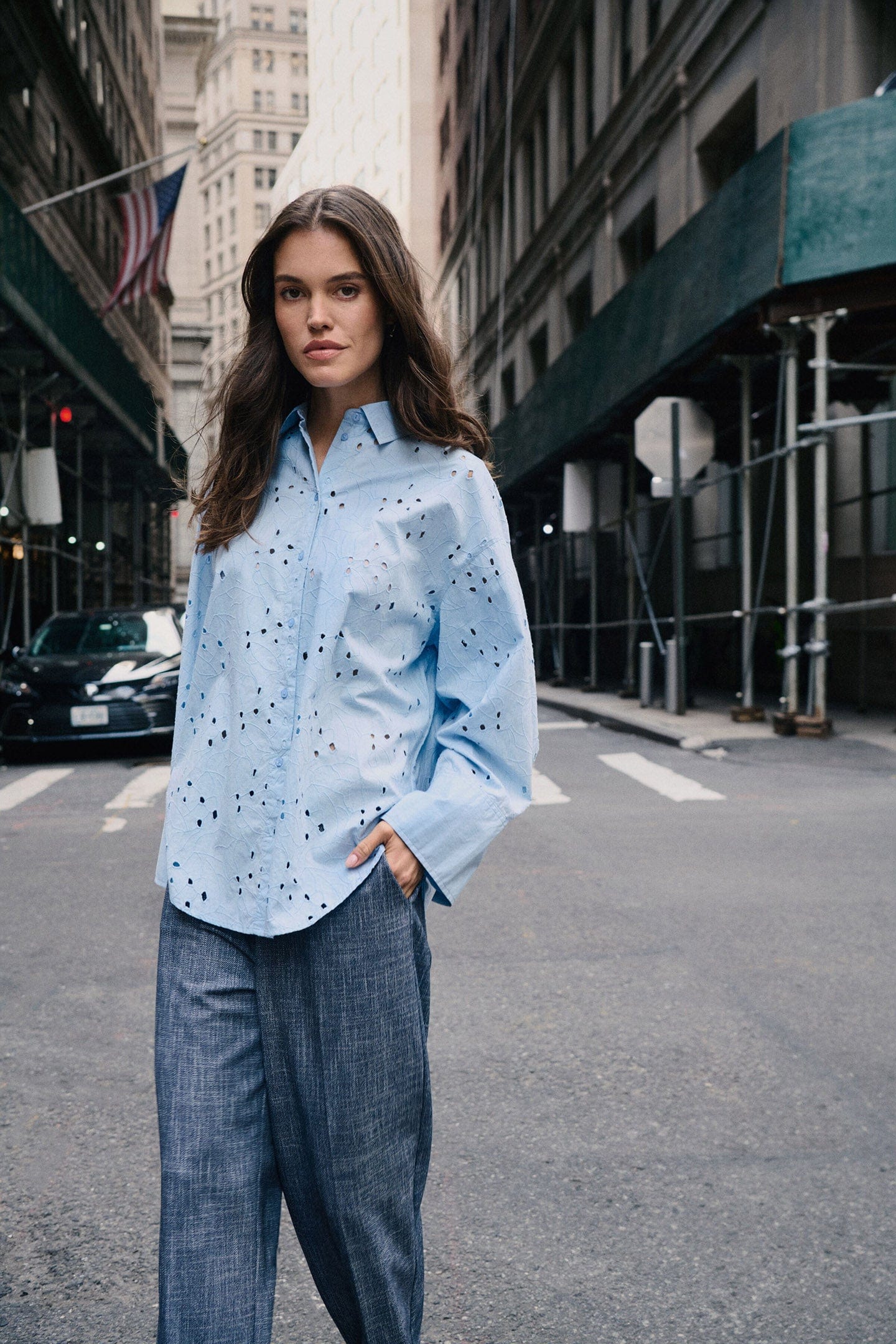Soaked in Luxury Iva Broderie Anglaise Shirt - Chambray Blue