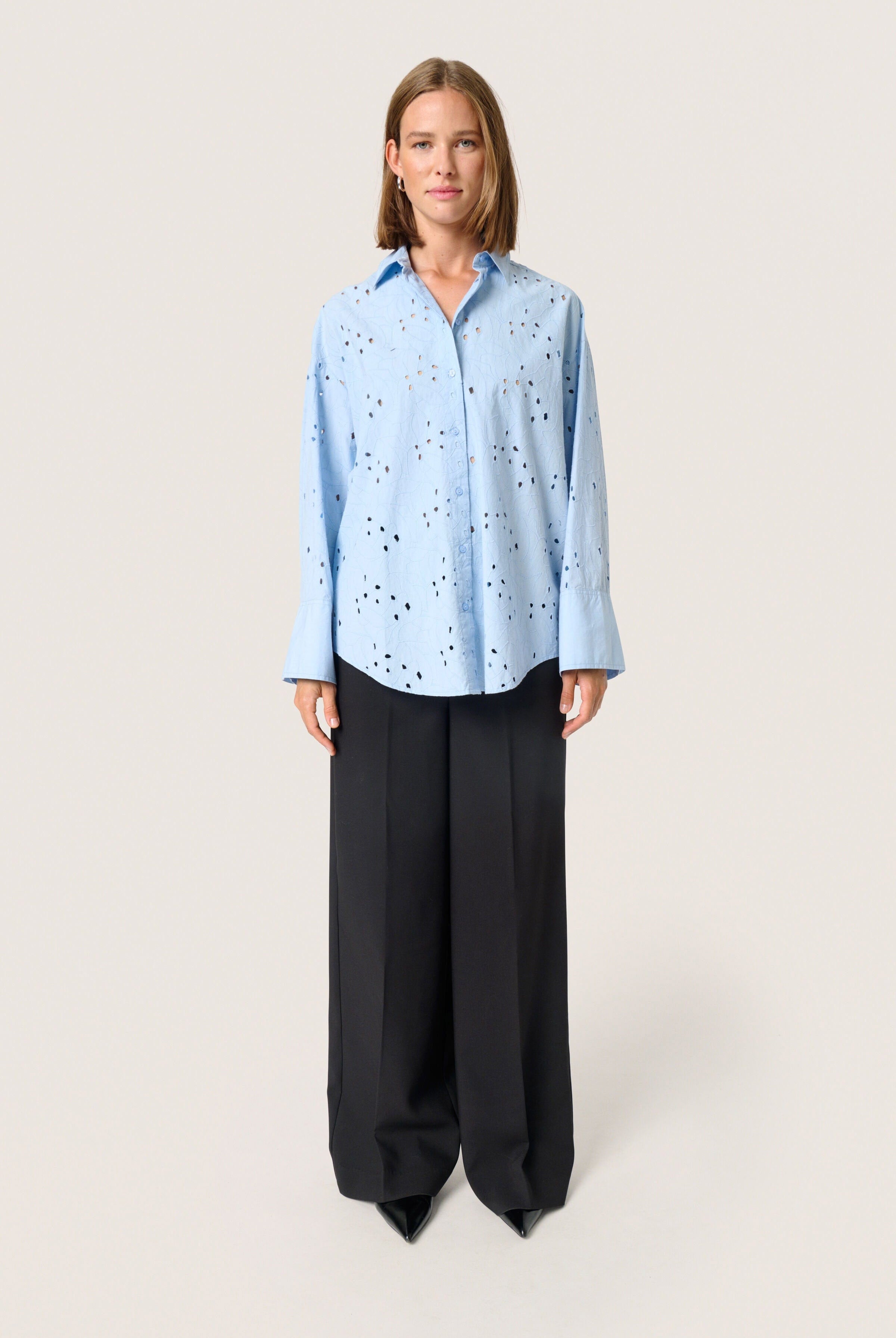 Soaked in Luxury Iva Broderie Anglaise Shirt - Chambray Blue