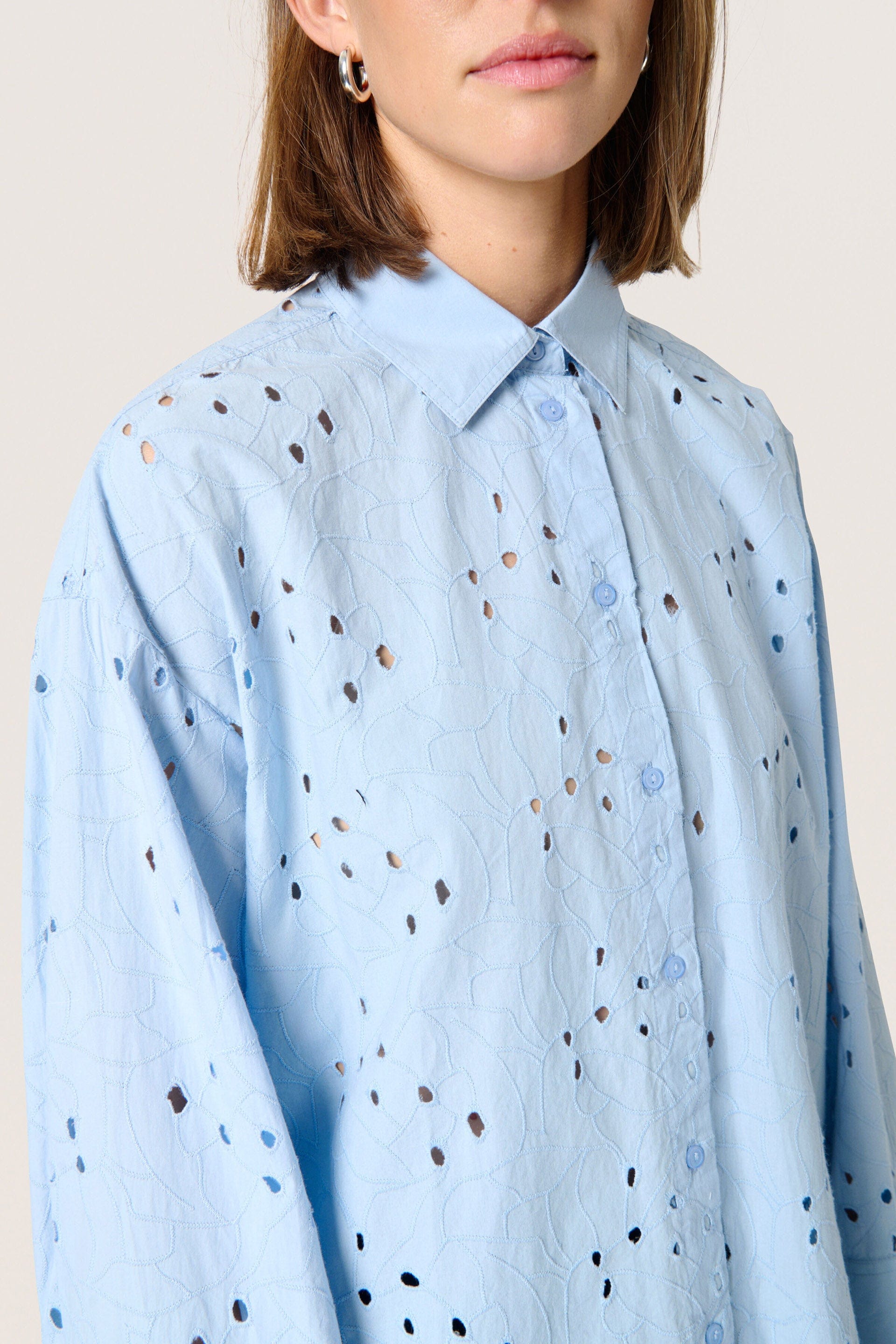 Soaked in Luxury Iva Broderie Anglaise Shirt - Chambray Blue