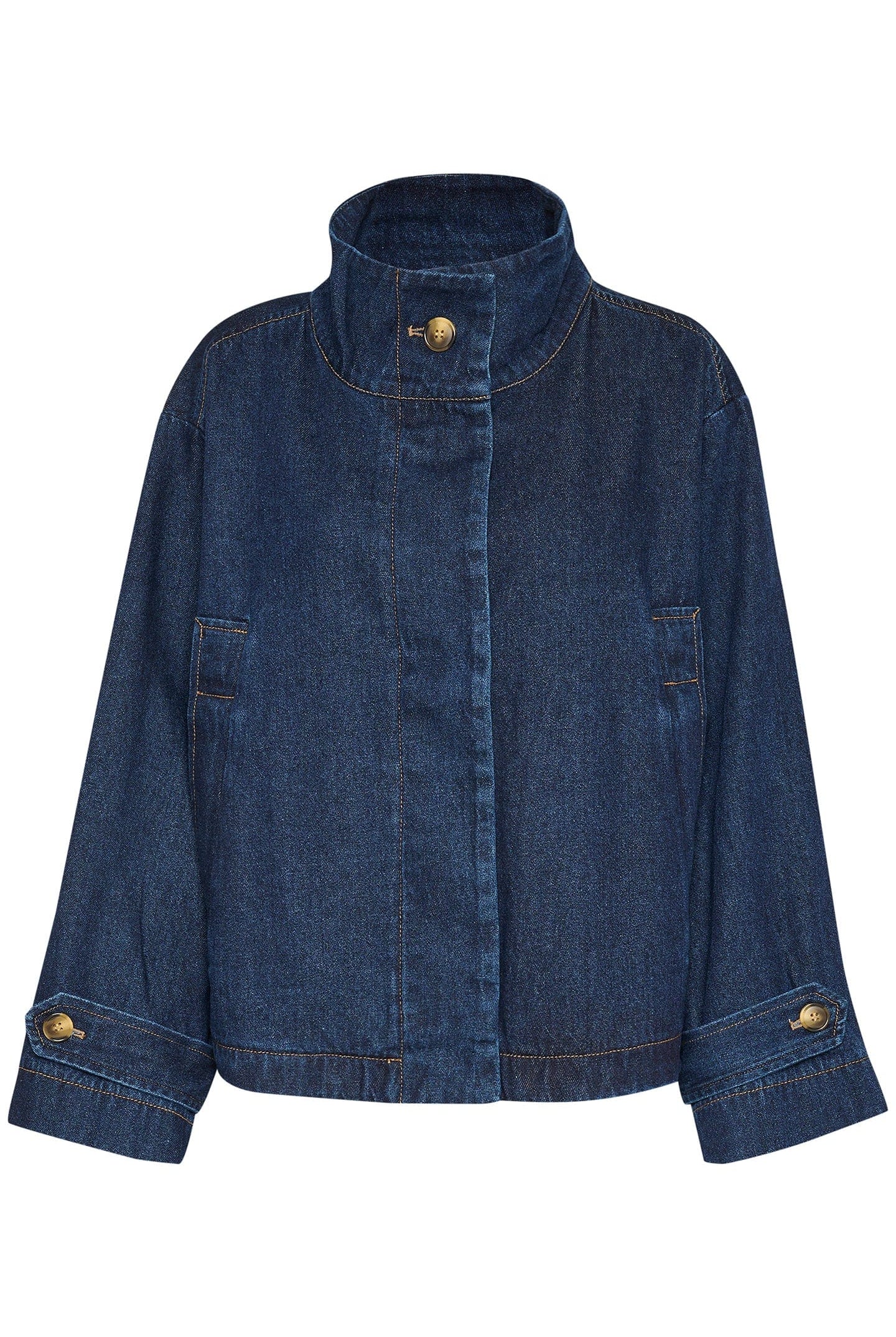 Soaked in Luxury Jannine Cade Stand Collar Denim Jacket - Dark Blue Denim