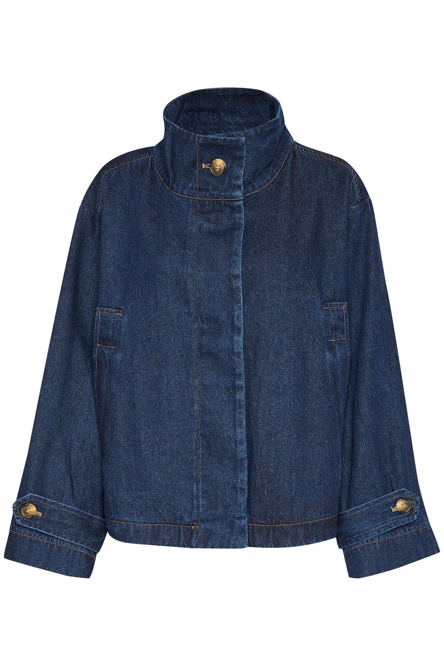 Soaked in Luxury Jannine Cade Stand Collar Denim Jacket - Dark Blue Denim