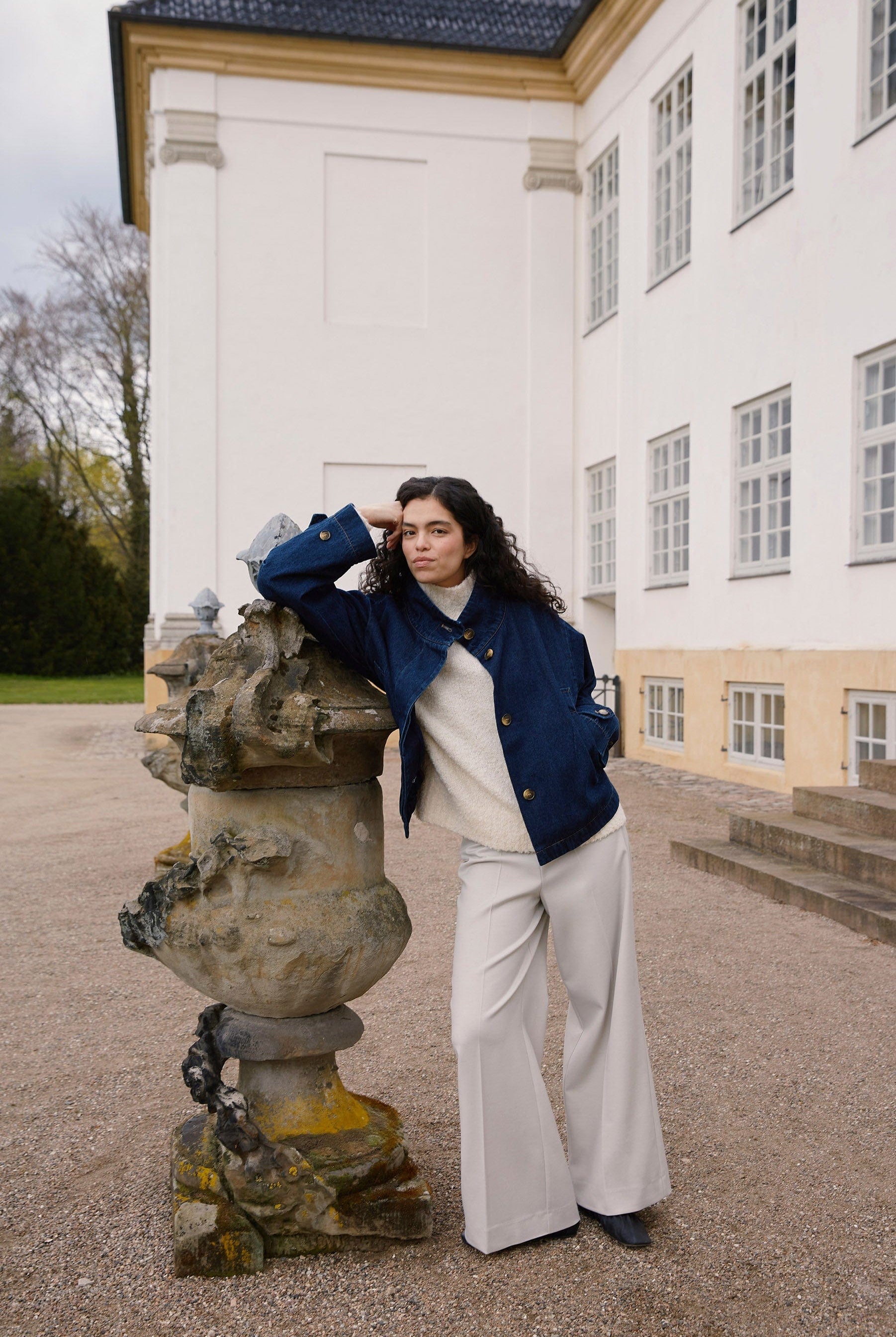 Soaked in Luxury Jannine Cade Stand Collar Denim Jacket - Dark Blue Denim