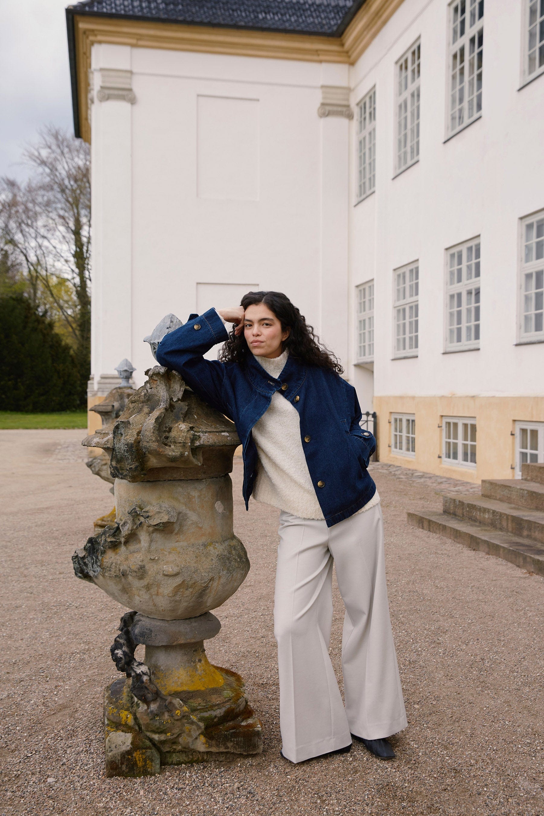 Soaked in Luxury Jannine Cade Stand Collar Denim Jacket - Dark Blue Denim