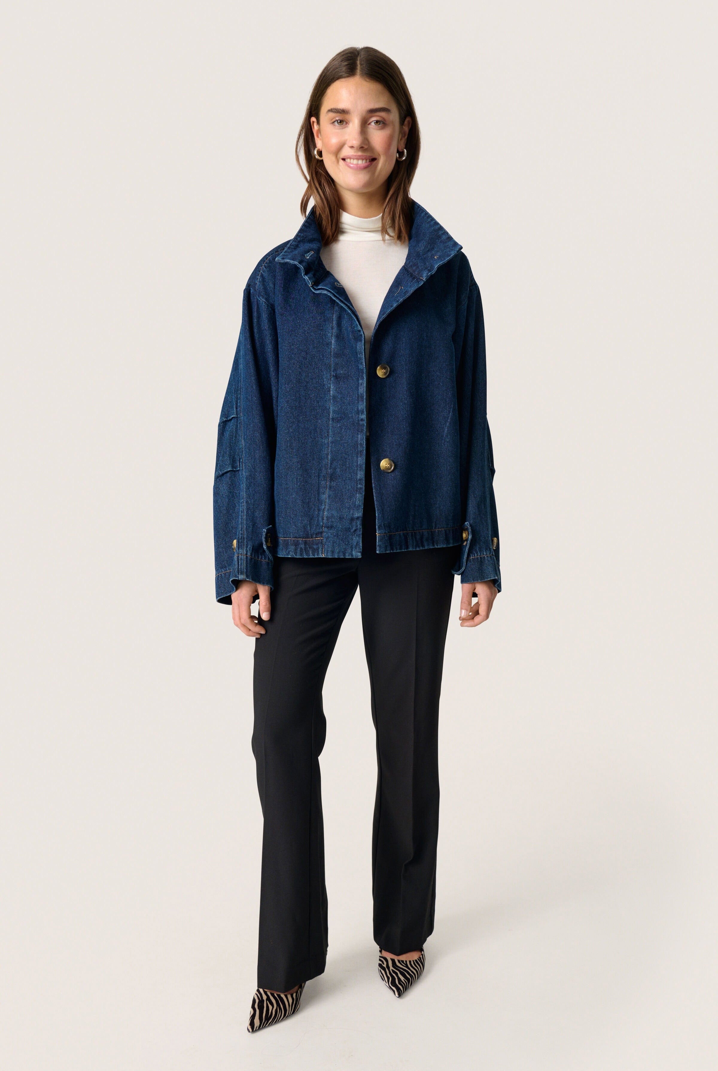 Soaked in Luxury Jannine Cade Stand Collar Denim Jacket - Dark Blue Denim