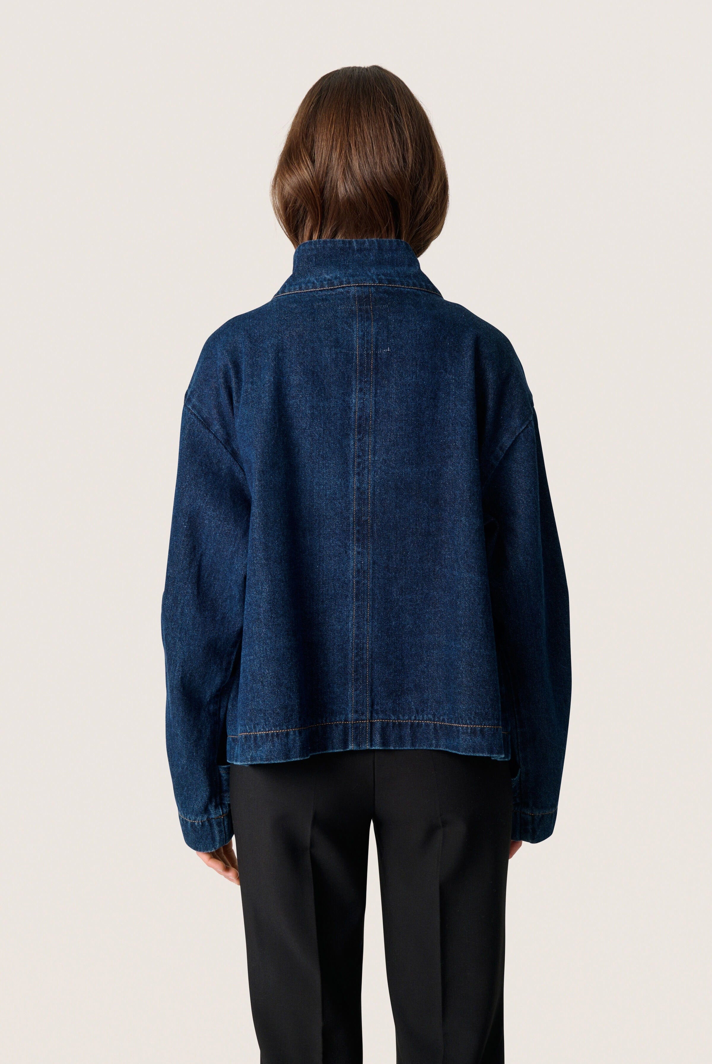 Soaked in Luxury Jannine Cade Stand Collar Denim Jacket - Dark Blue Denim