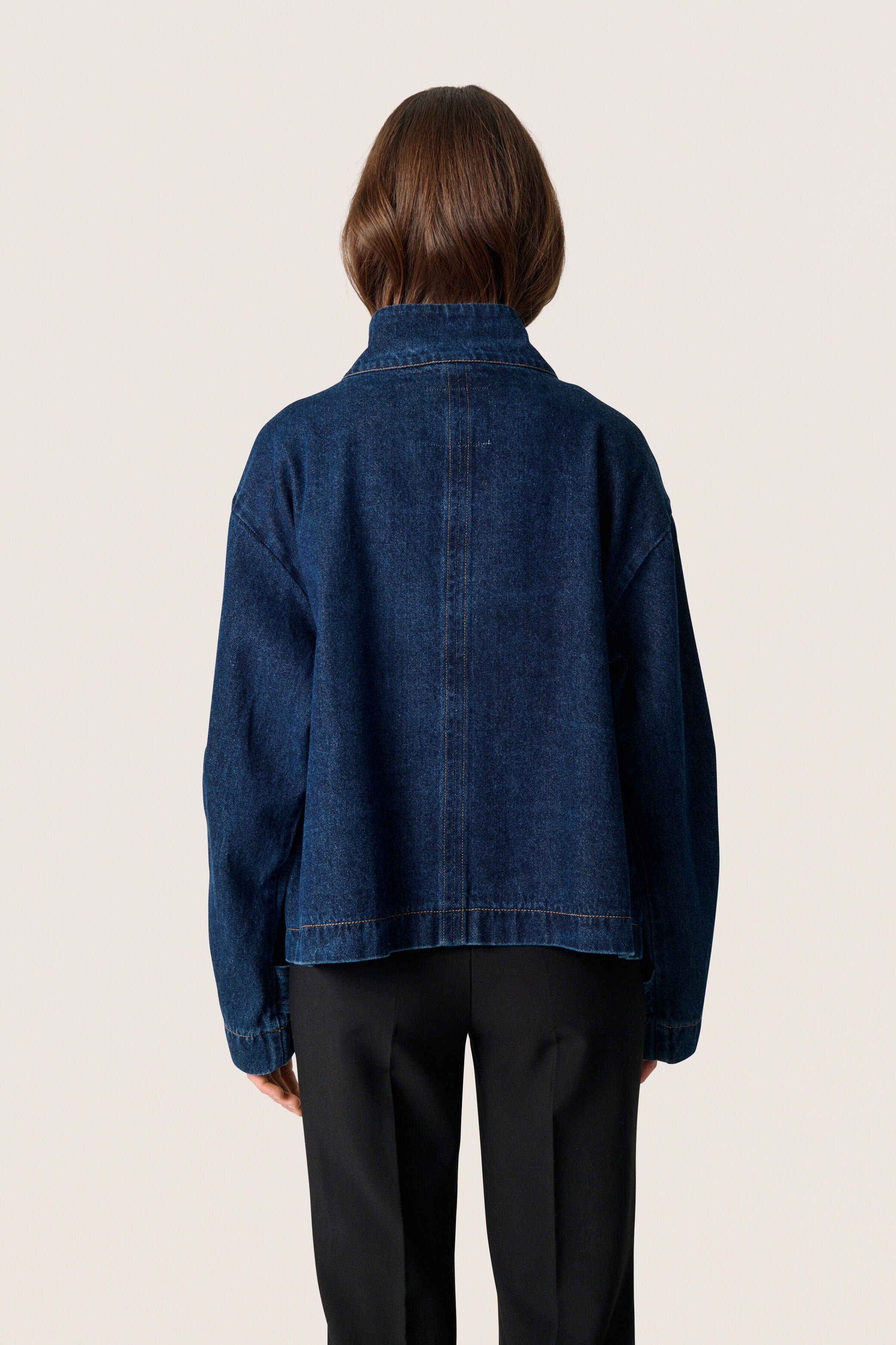 Soaked in Luxury Jannine Cade Stand Collar Denim Jacket - Dark Blue Denim
